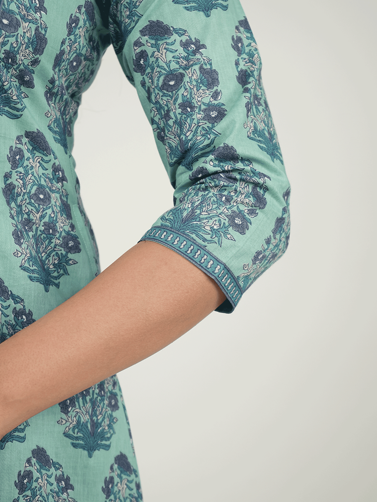 Soft Cotton Floral Panelled Green Kurta