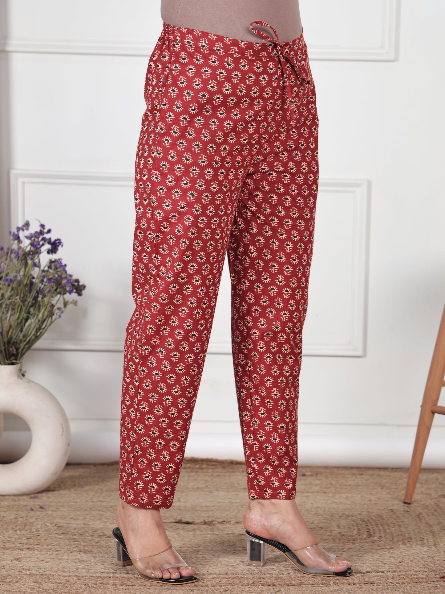 Soft Cotton Ajrakh Red Tapered Trousers