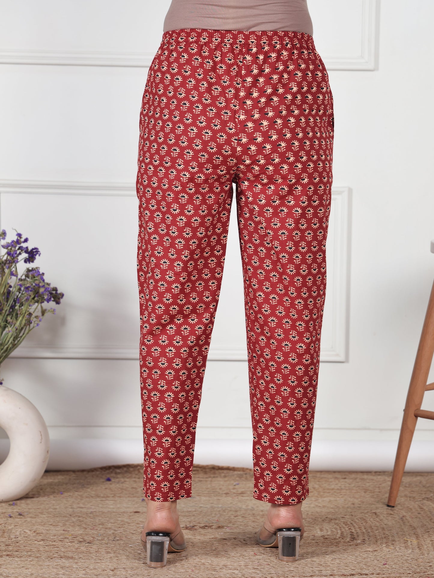 Soft Cotton Ajrakh Red Tapered Trousers