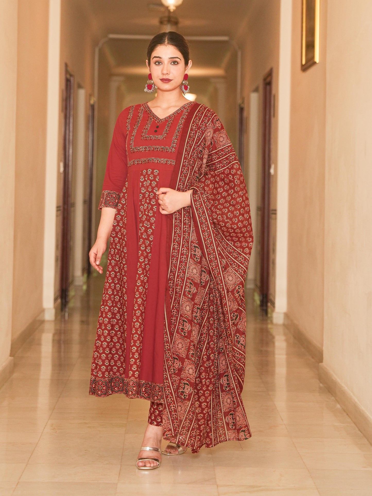Cotton Voile Ajrakh Red Dupatta