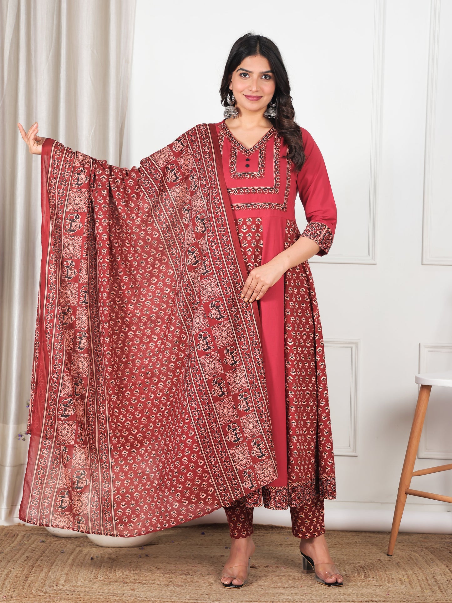 Cotton Voile Ajrakh Red Dupatta