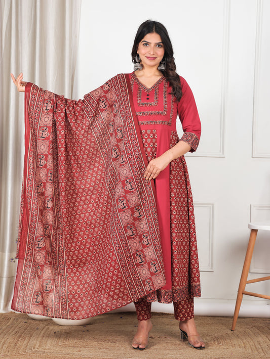 Cotton Voile Ajrakh Red Dupatta