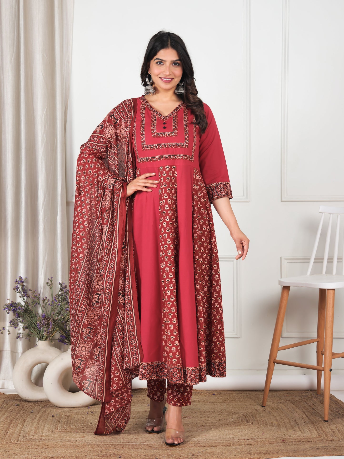 Cotton Voile Ajrakh Red Dupatta