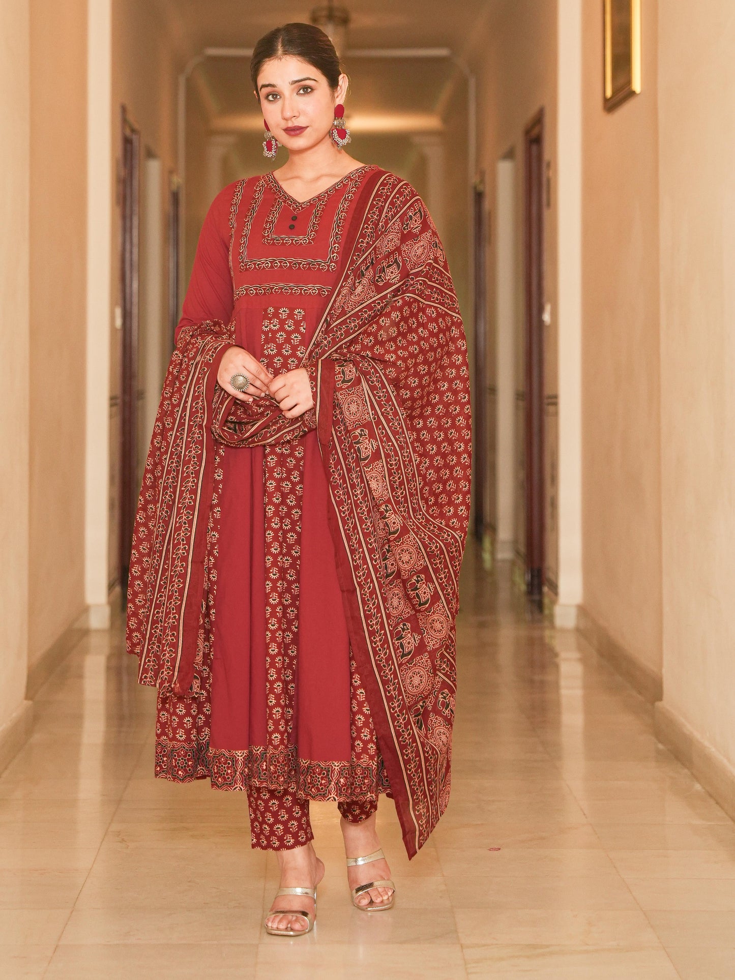 Cotton Voile Ajrakh Red Dupatta