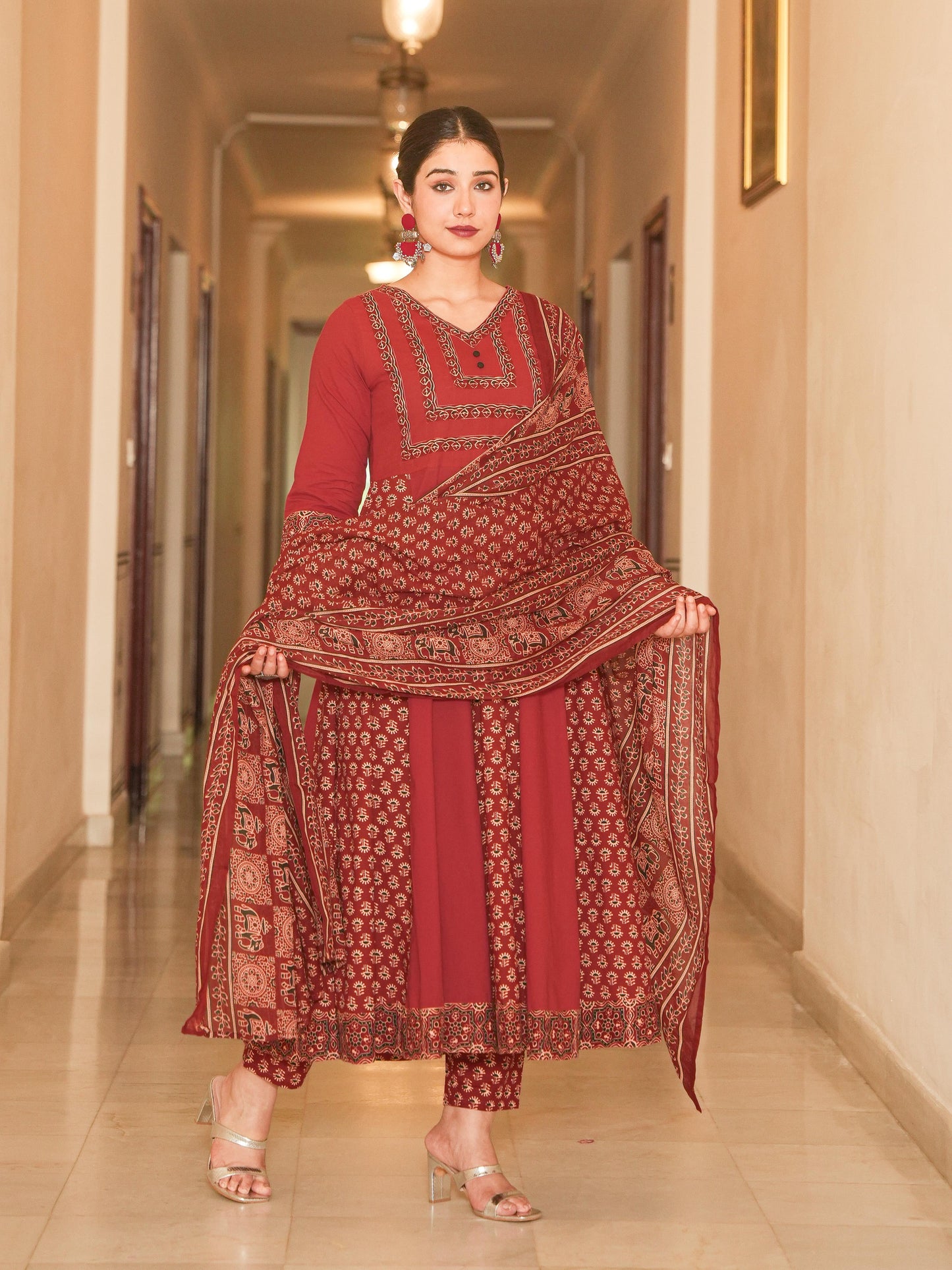 Cotton Voile Ajrakh Red Dupatta