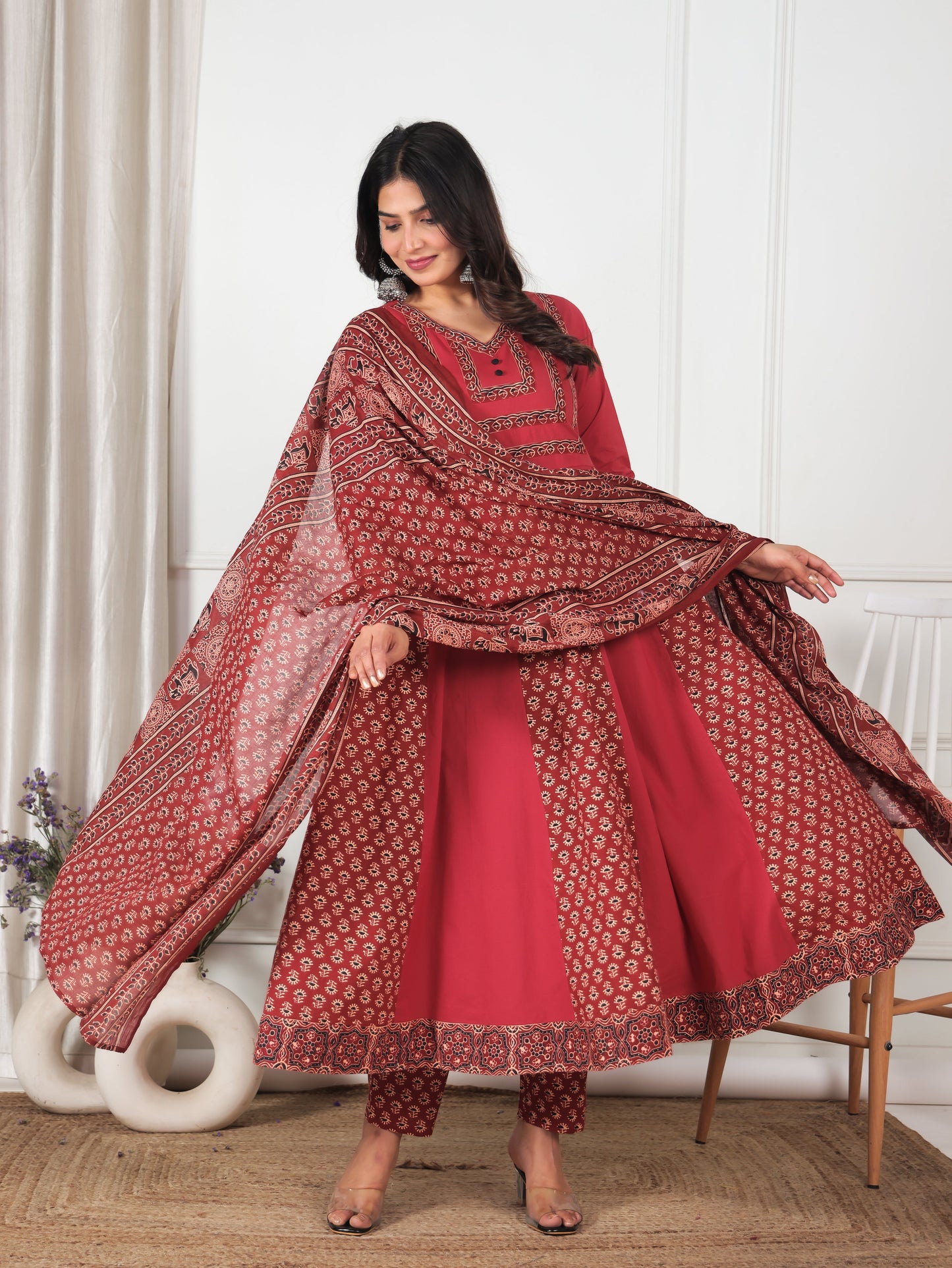 Cotton Voile Ajrakh Red Dupatta