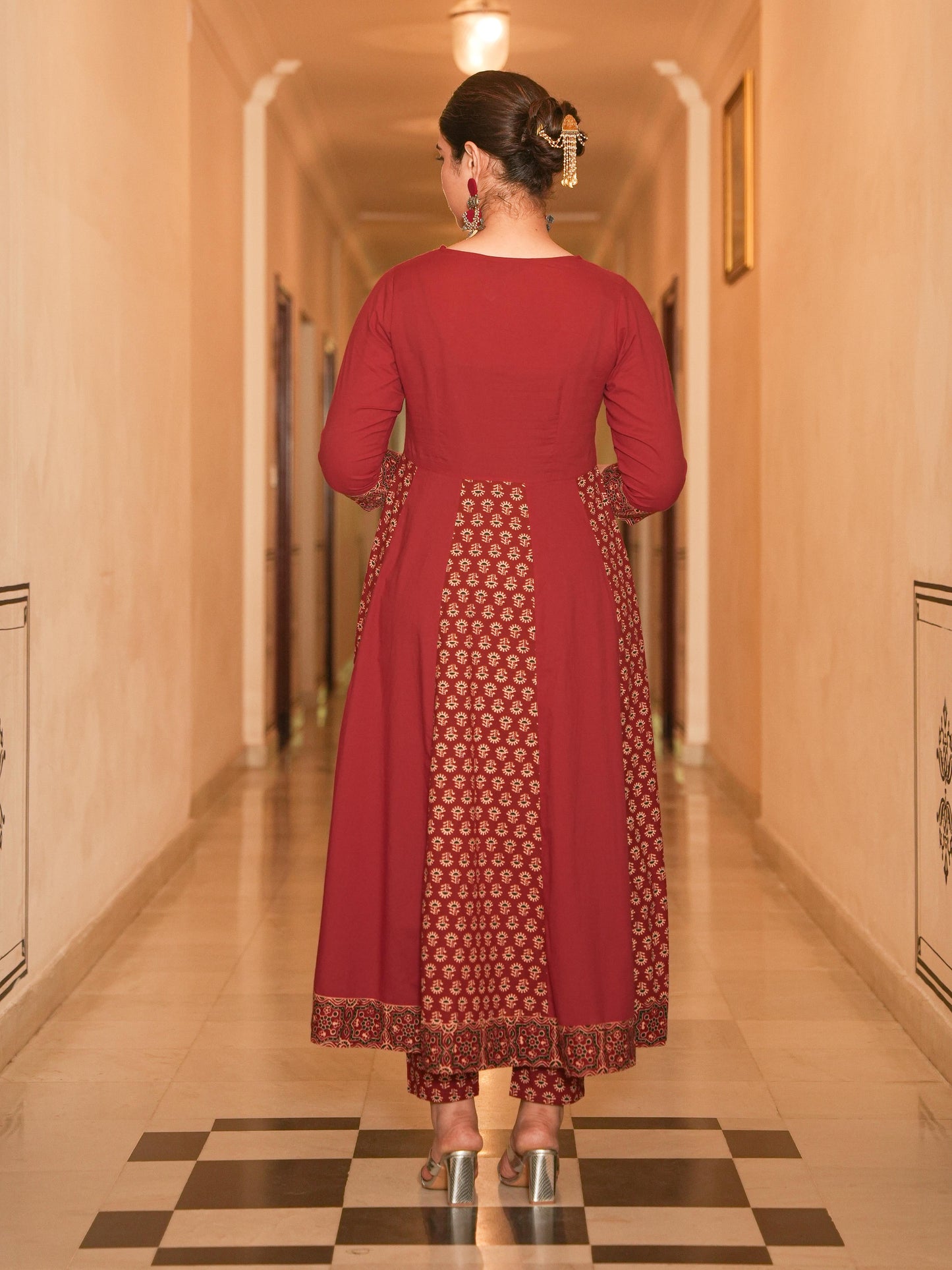 Soft Cotton Ajrakh Angrakha Red Kurta