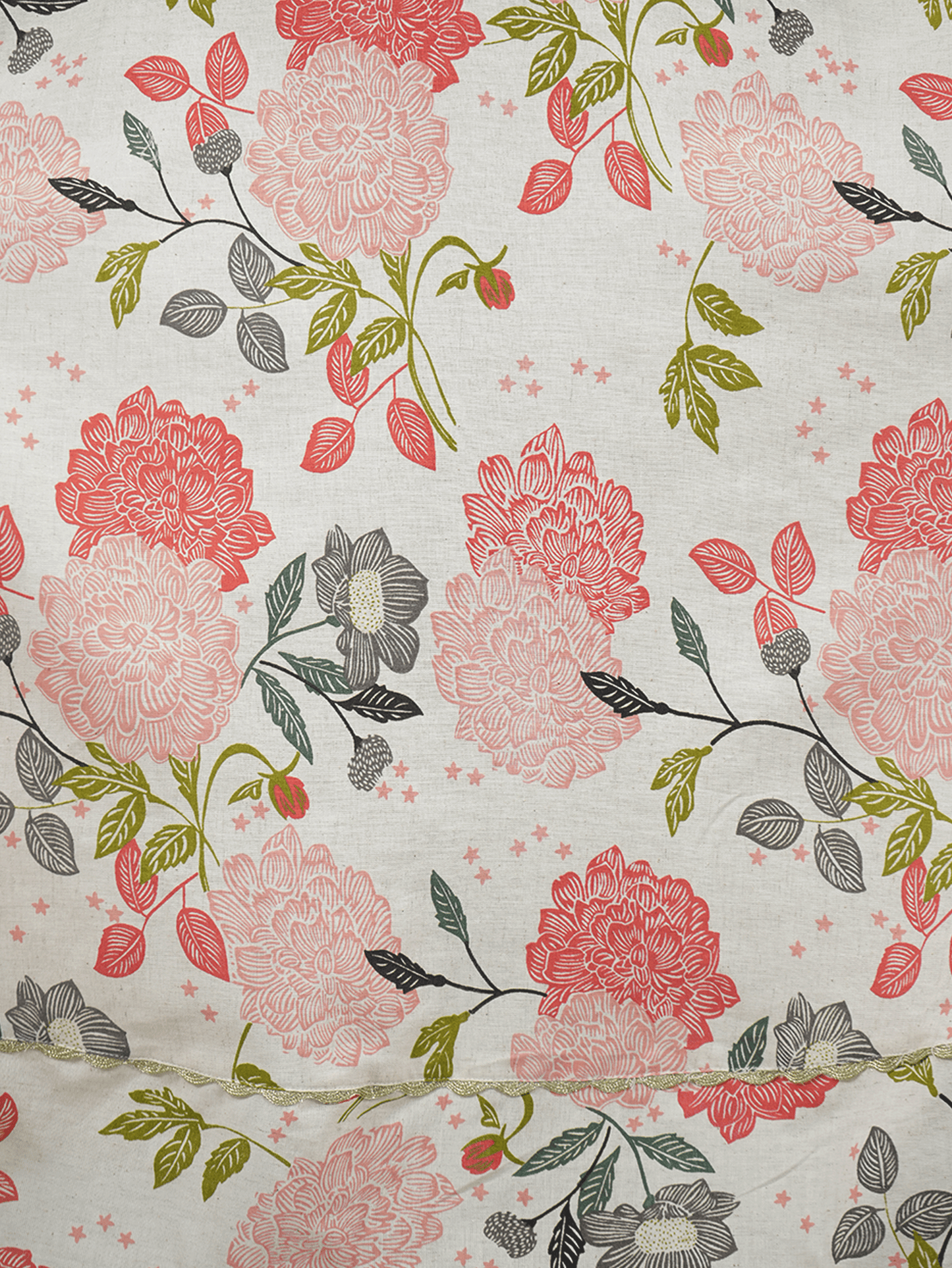 Linen Cotton Floral Anarkali Beige Dress