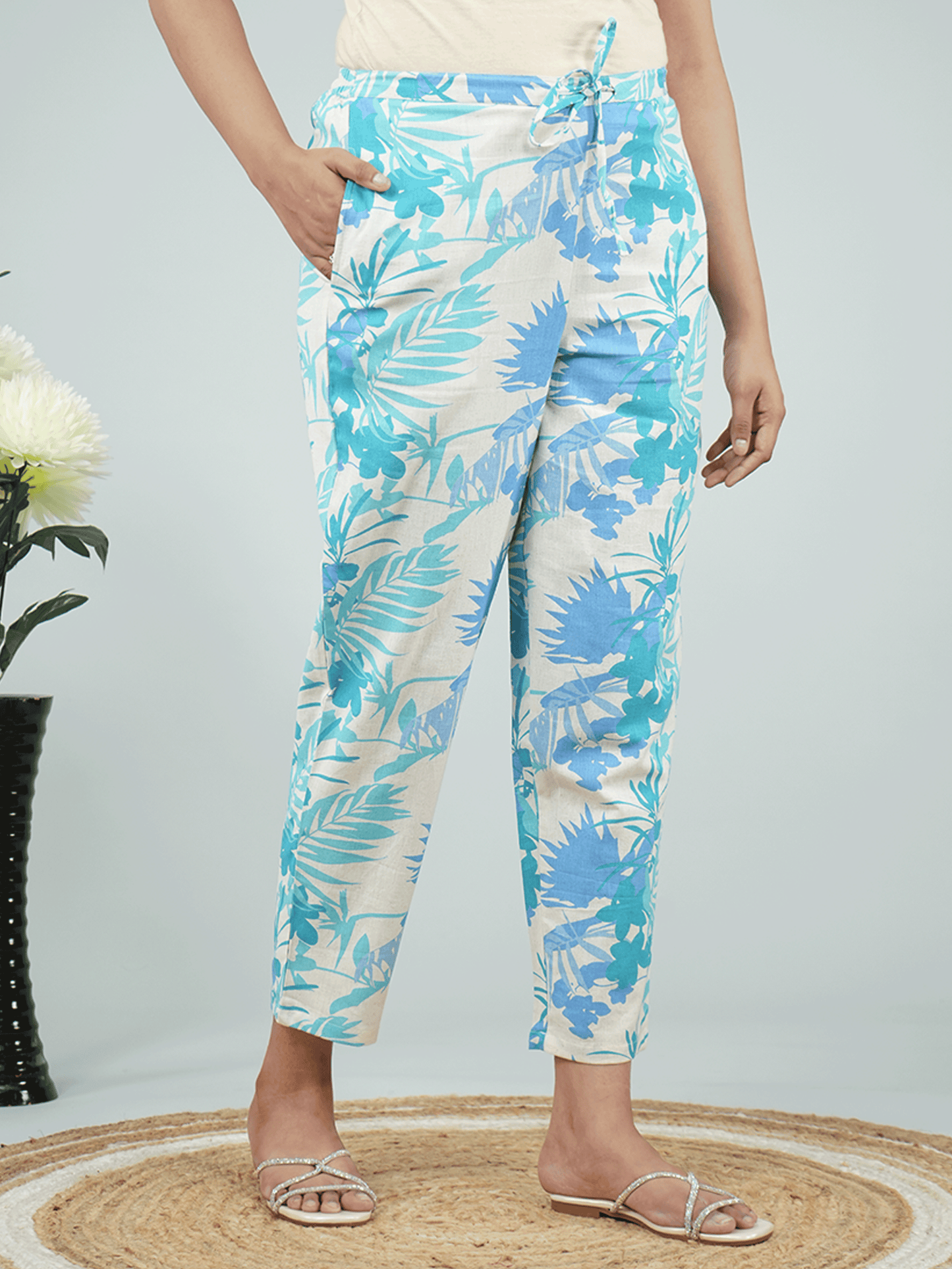 Linen Cotton Foliage Straight Off White Kurta