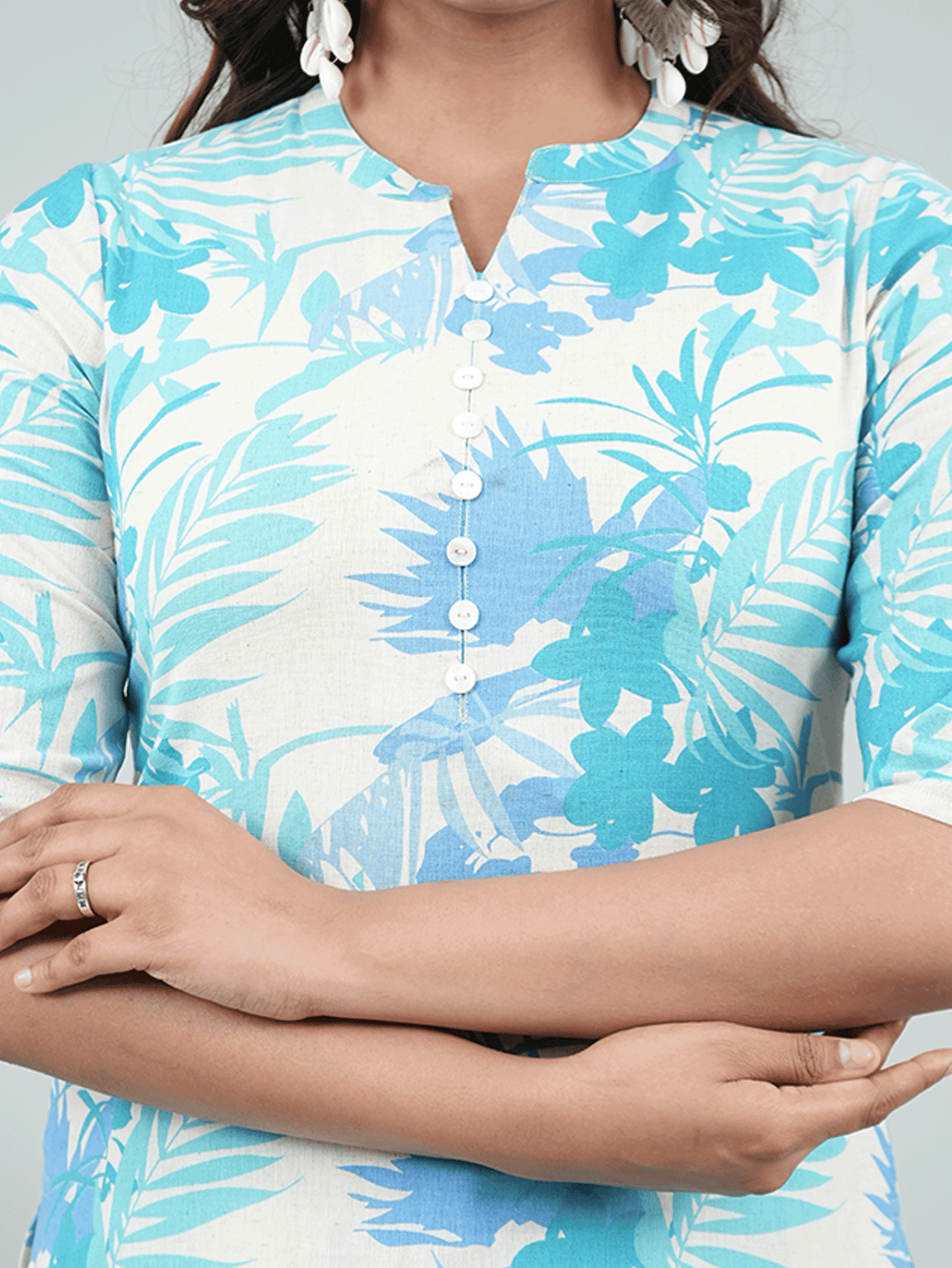 Linen Cotton Foliage Straight Off White Kurta