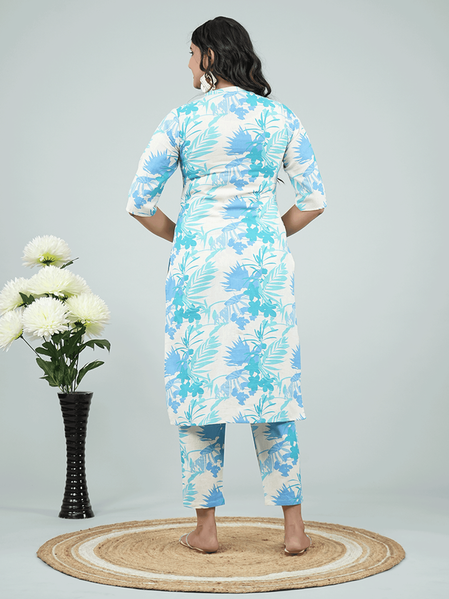 Linen Cotton Foliage Straight Off White Kurta