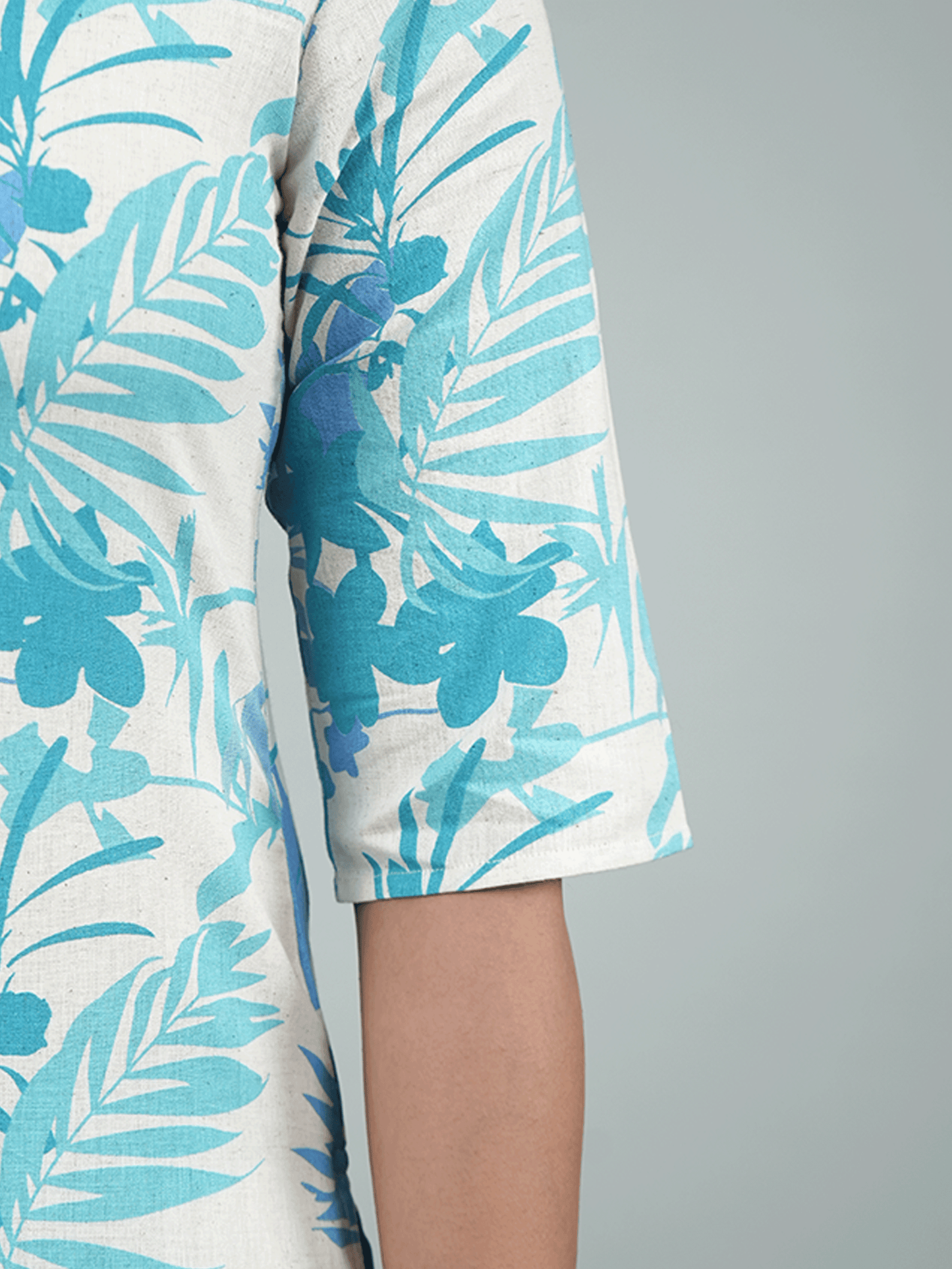 Linen Cotton Foliage Straight Off White Kurta