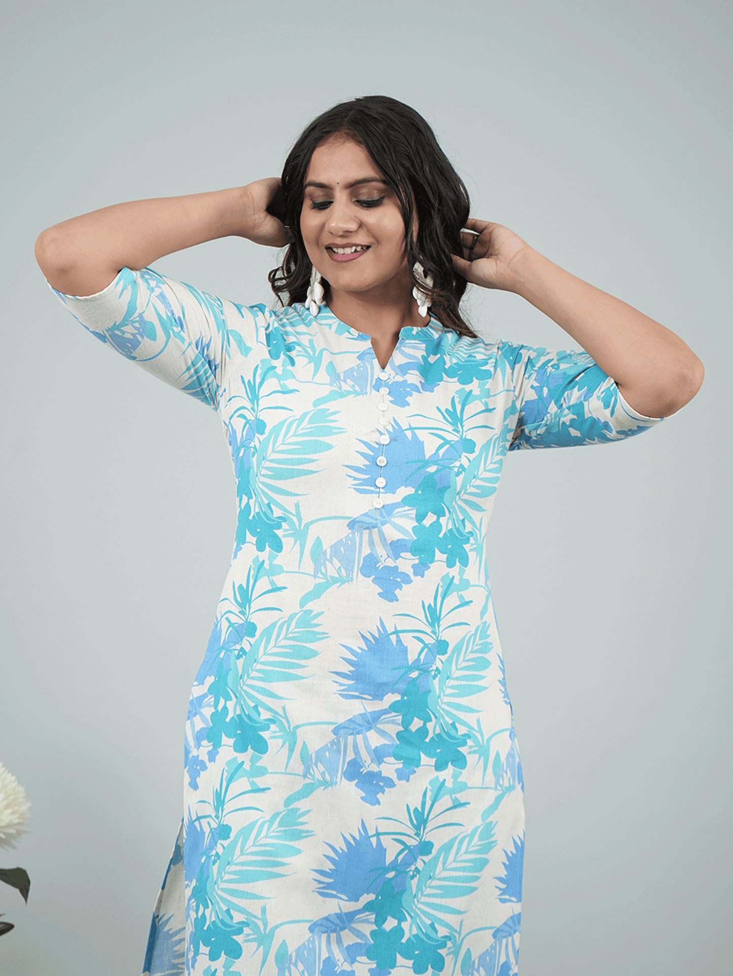 Linen Cotton Foliage Straight Off White Kurta