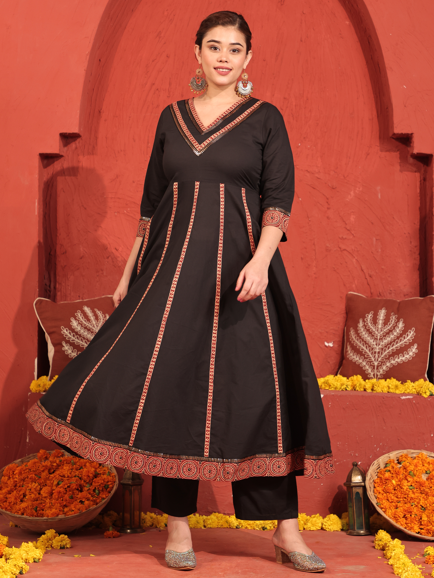 Soft Cotton Solid Anarkali Black Kurta