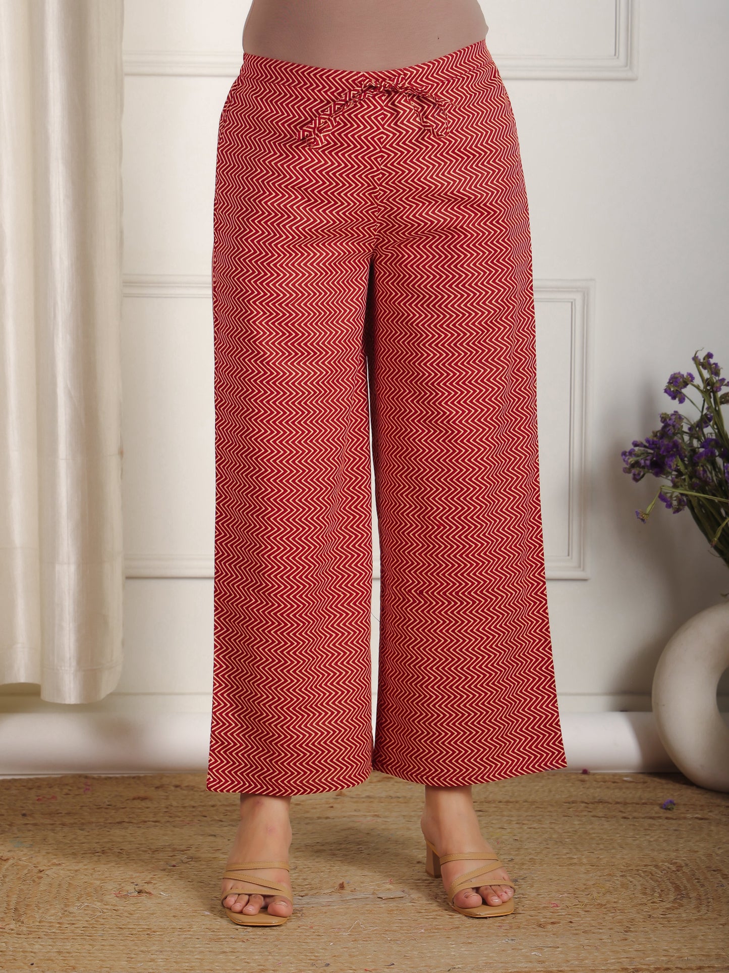 Soft Cotton Striped Red Palazzo