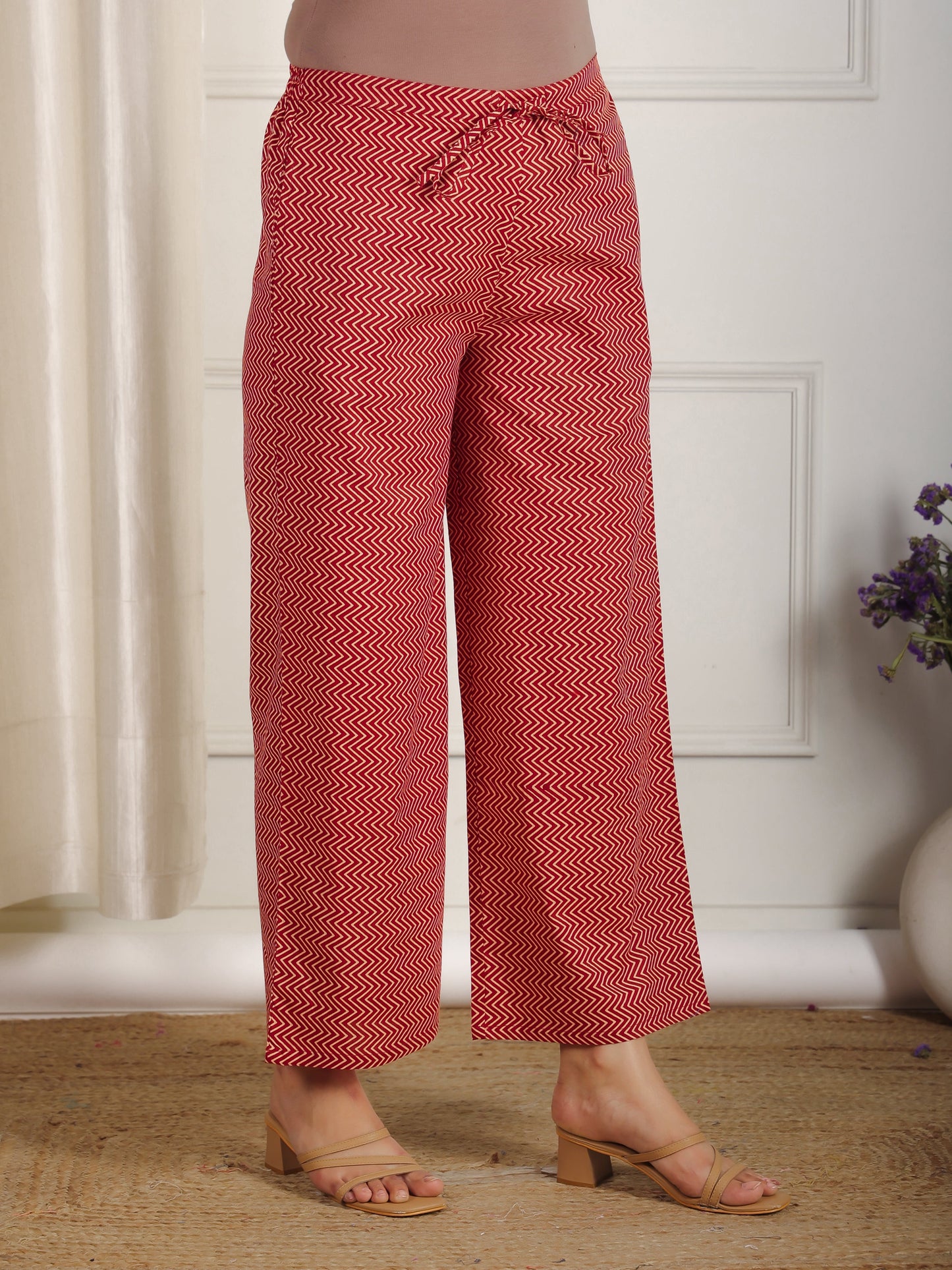 Soft Cotton Striped Red Palazzo