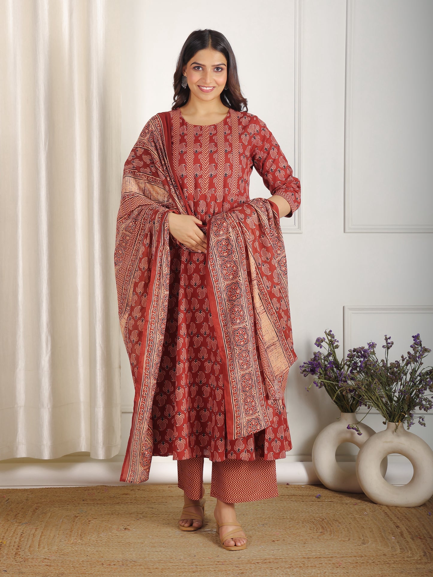 Cotton Voile Ajrakh Red Dupatta
