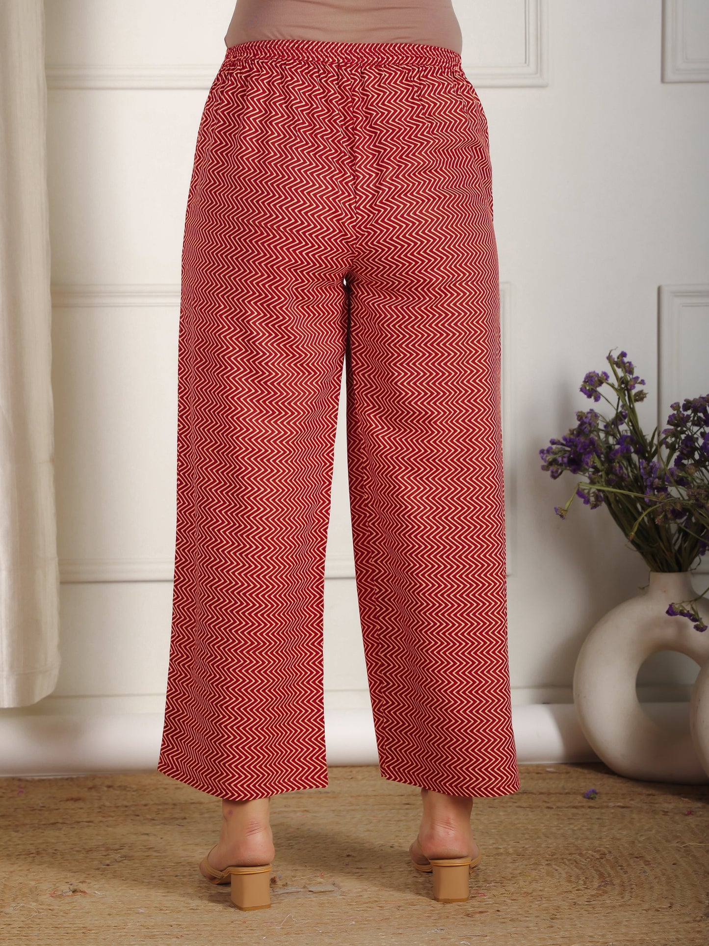 Soft Cotton Ajrakh Flared Red Kurta