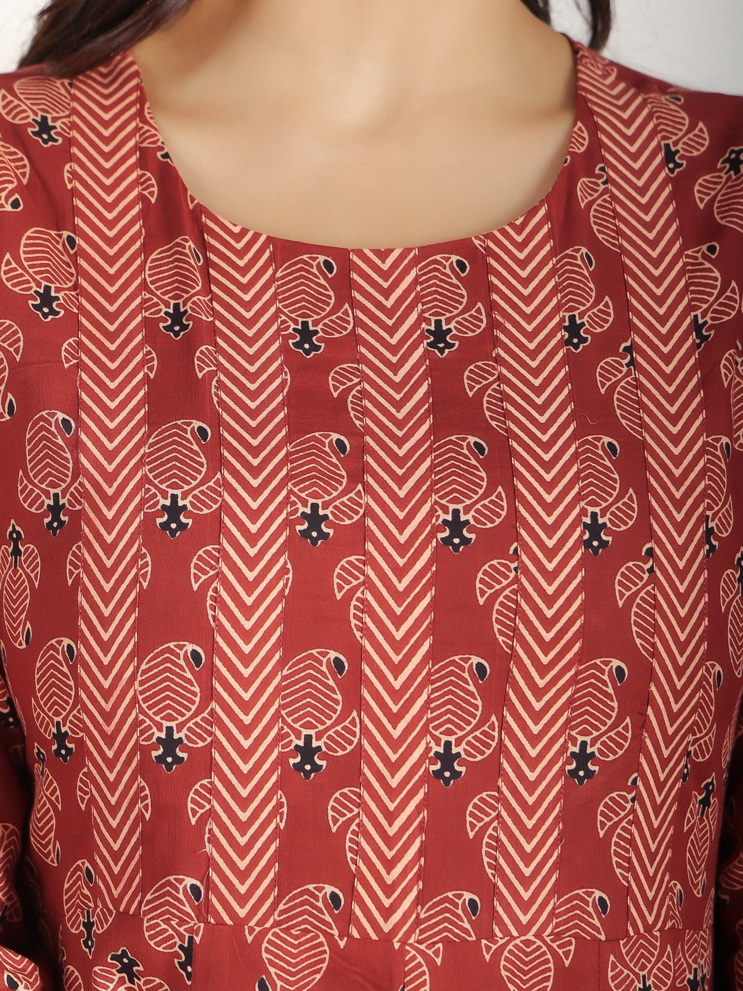 Soft Cotton Ajrakh Flared Red Kurta