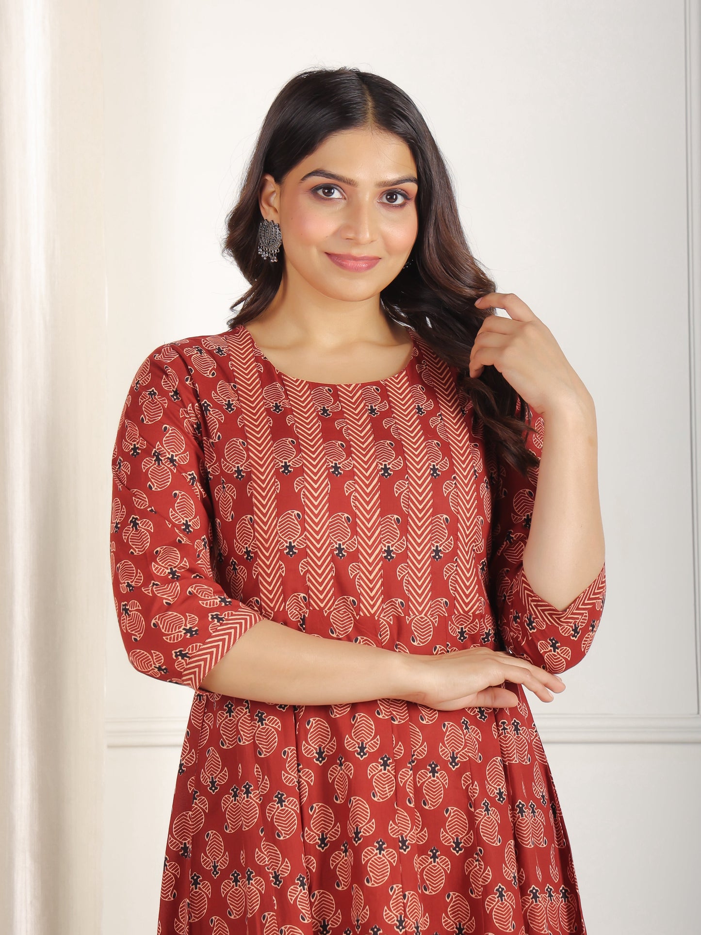 Soft Cotton Ajrakh Flared Red Kurta