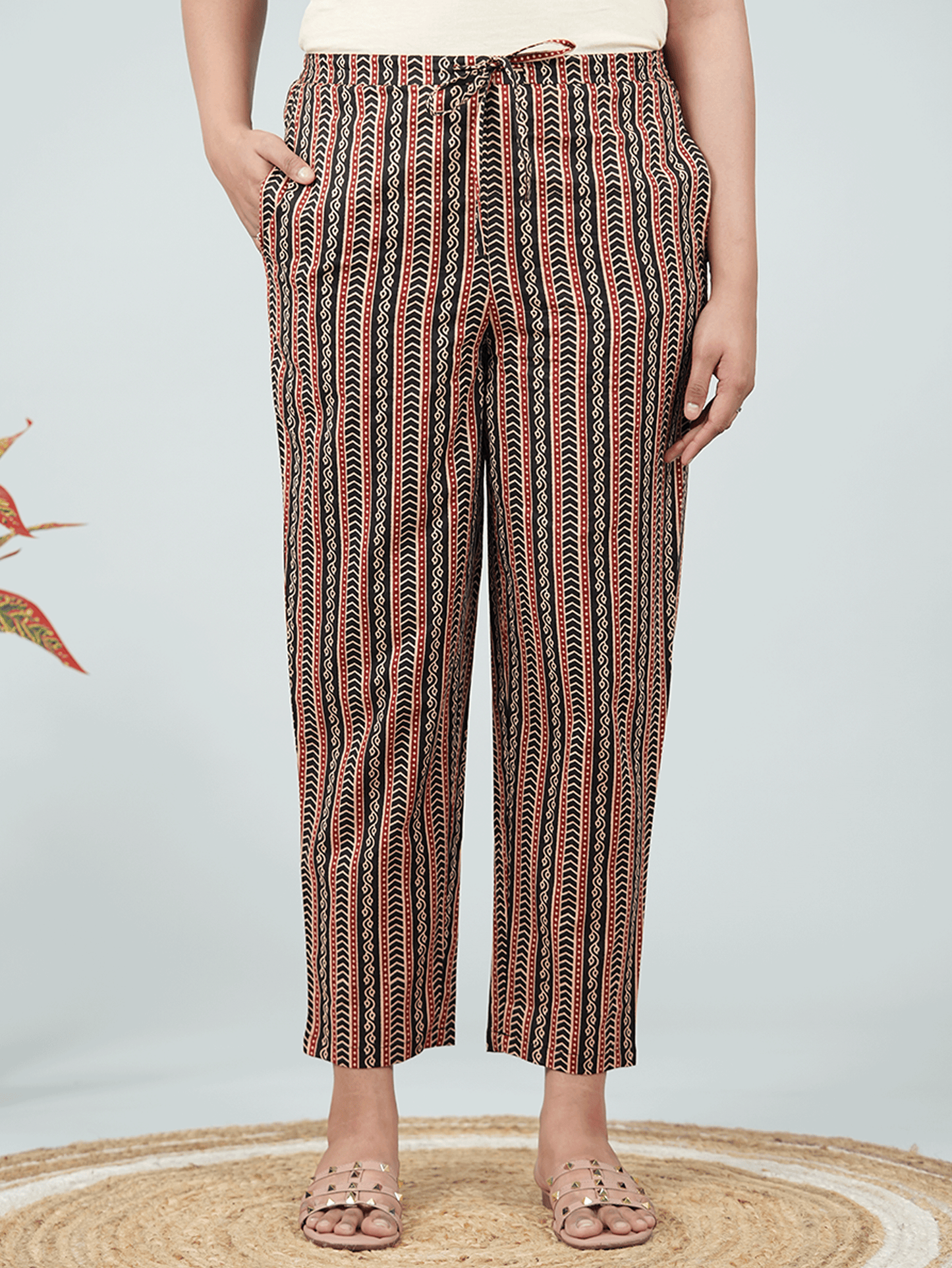Soft Cotton Ajrakh Black Tapered Trousers