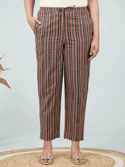 Soft Cotton Ajrakh Black Tapered Trousers