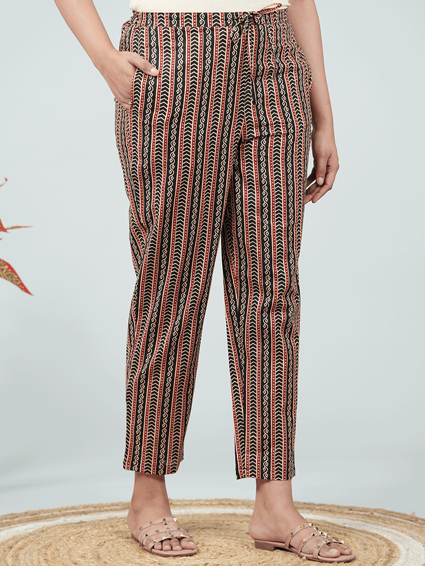 Soft Cotton Ajrakh Black Tapered Trousers
