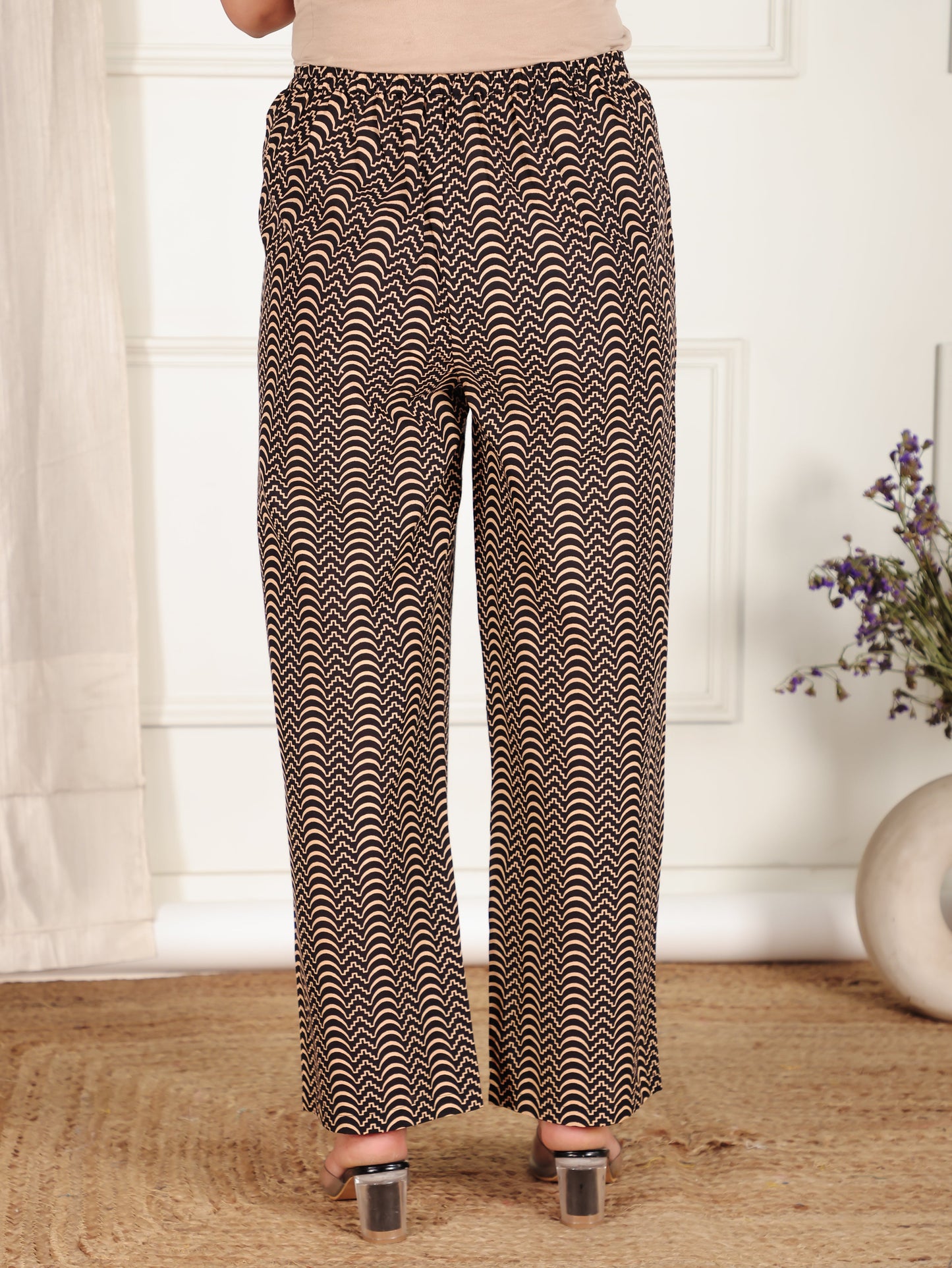 Soft Cotton Striped Black Straight Trousers