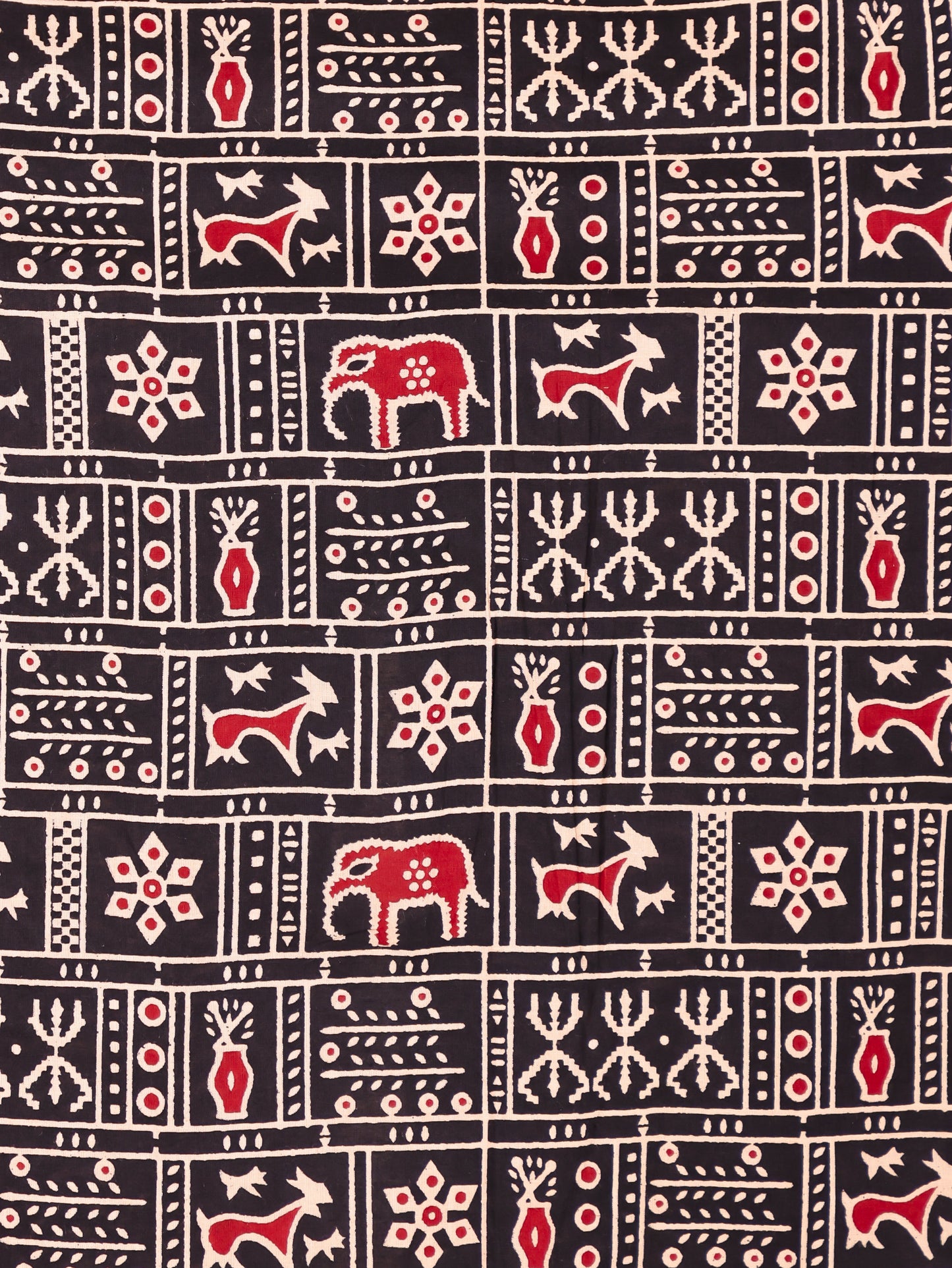 Soft Cotton Animal Gathered Black Kurta