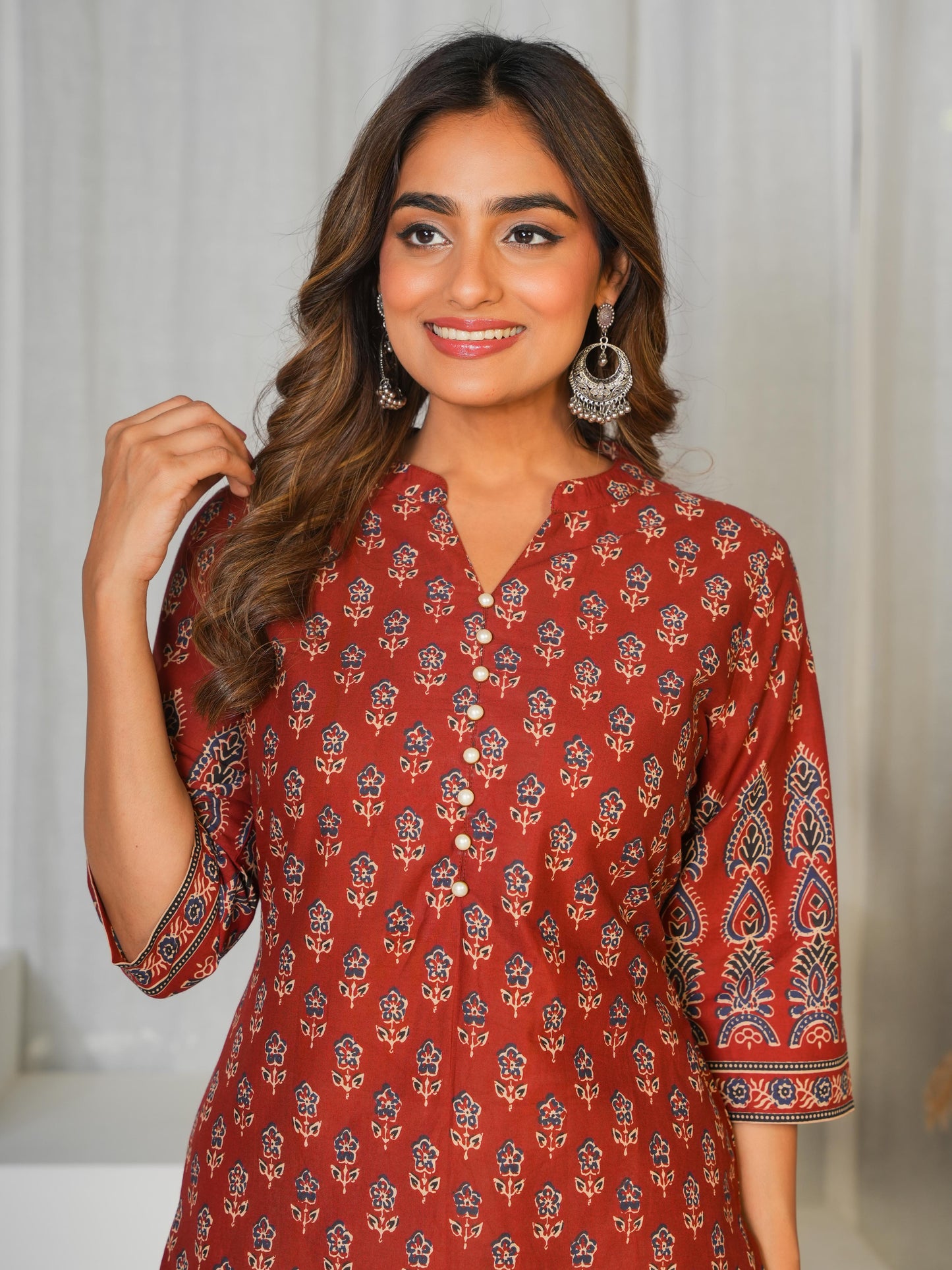 Soft Cotton Butti Straight Red Kurta