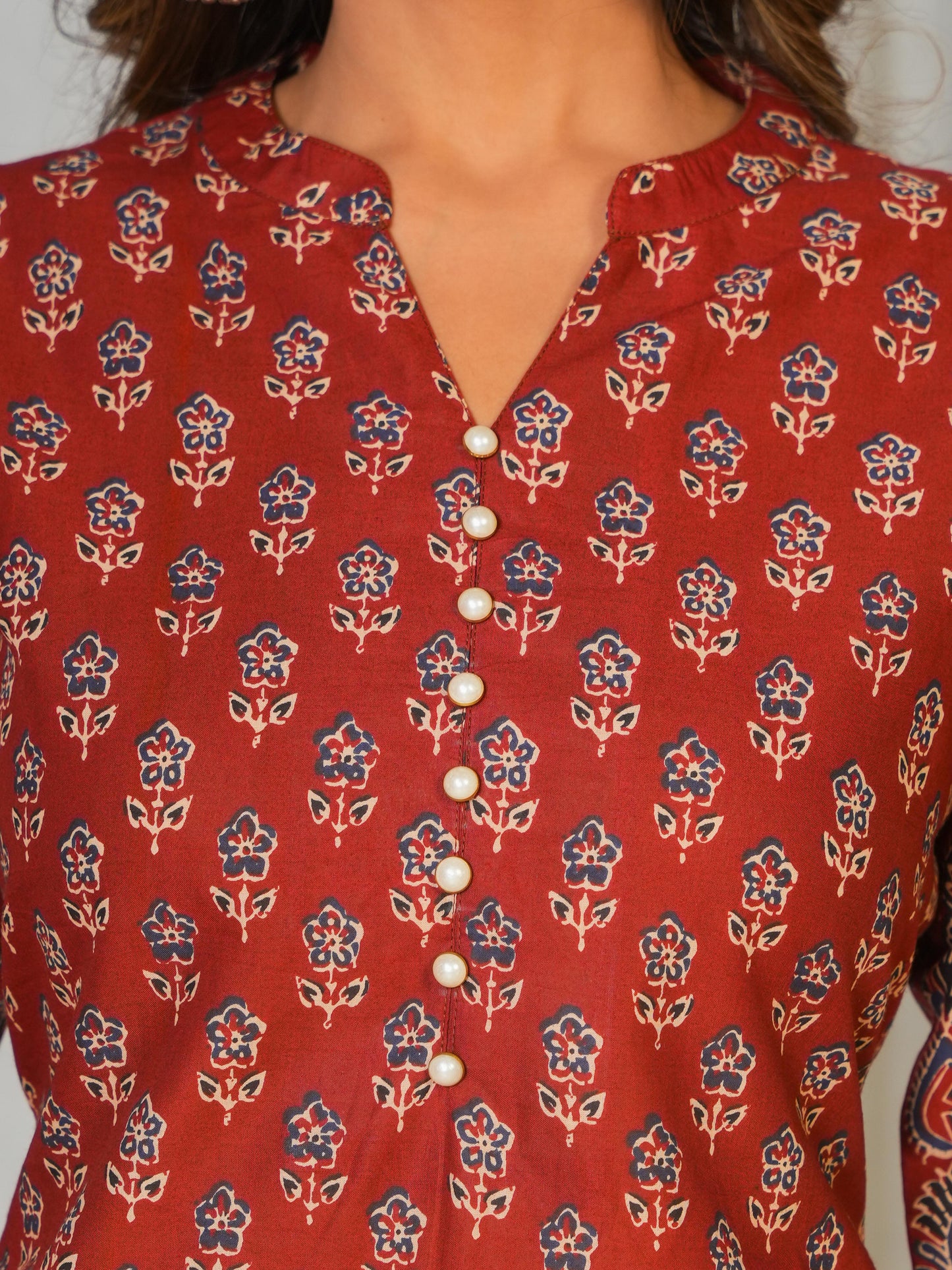 Soft Cotton Butti Straight Red Kurta