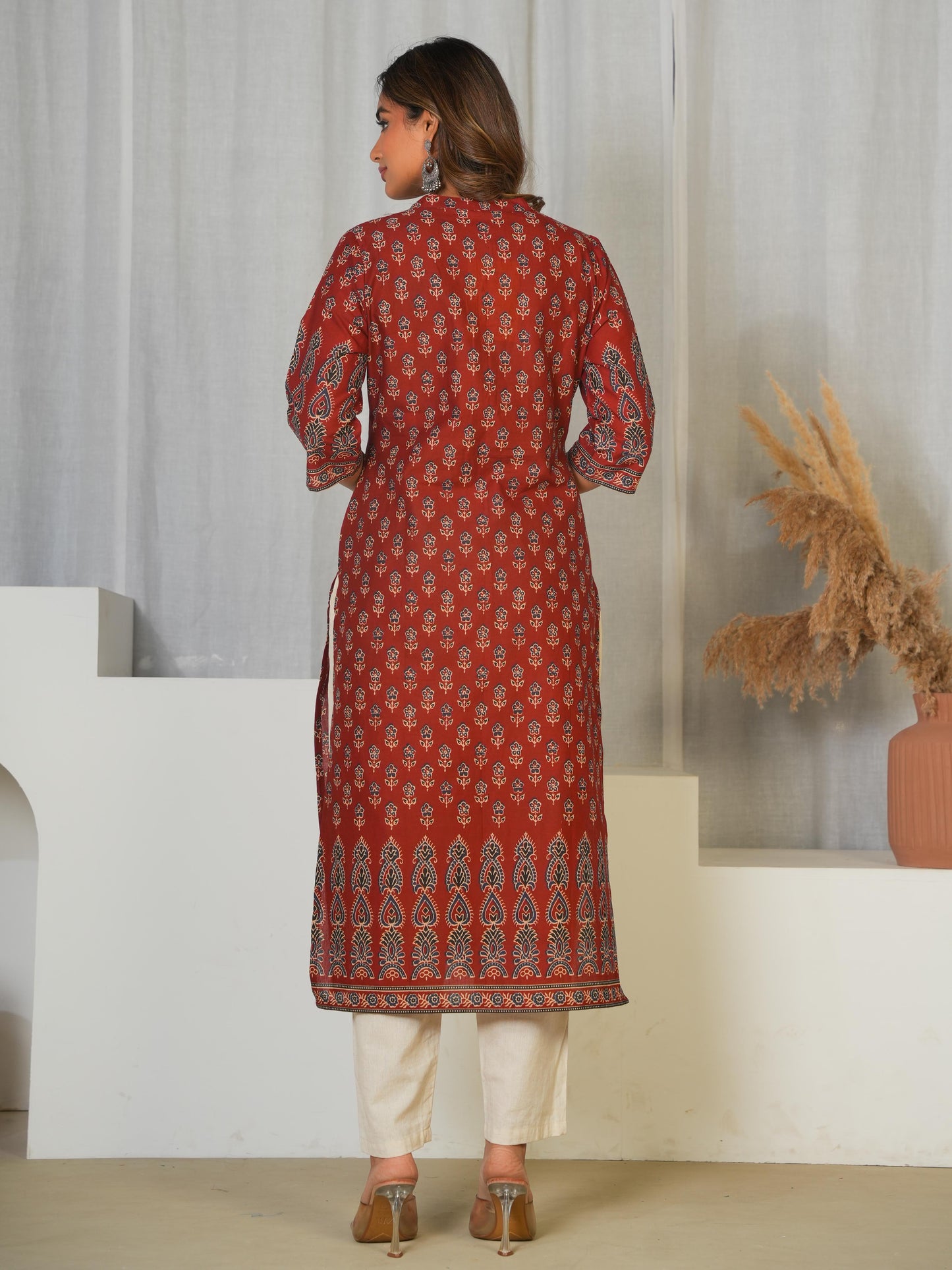 Soft Cotton Butti Straight Red Kurta