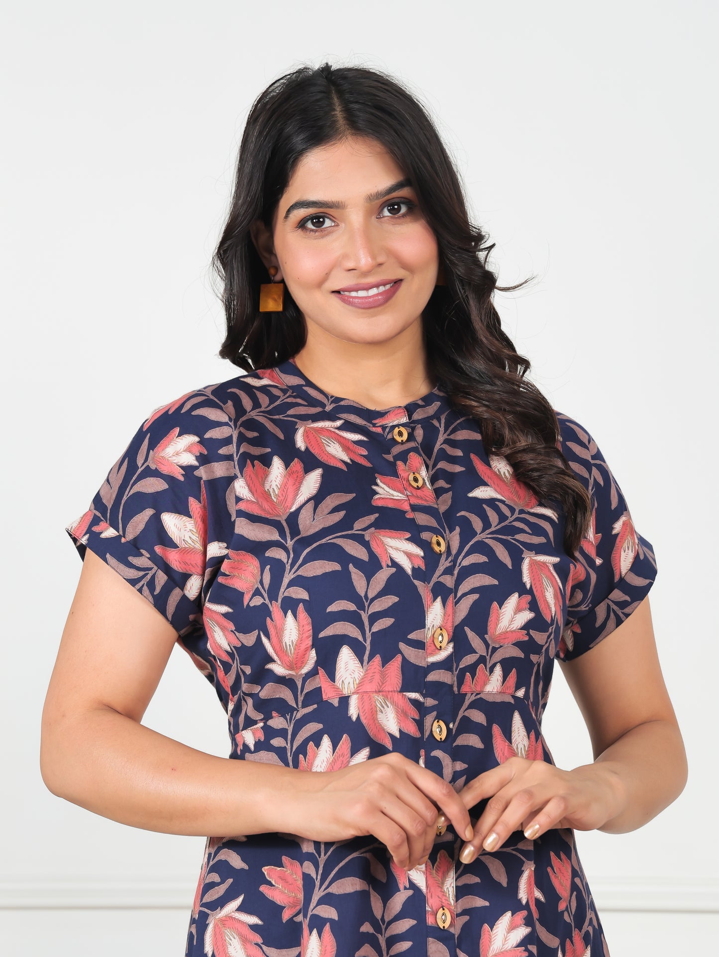 Soft Cotton Floral A-line Blue Dress