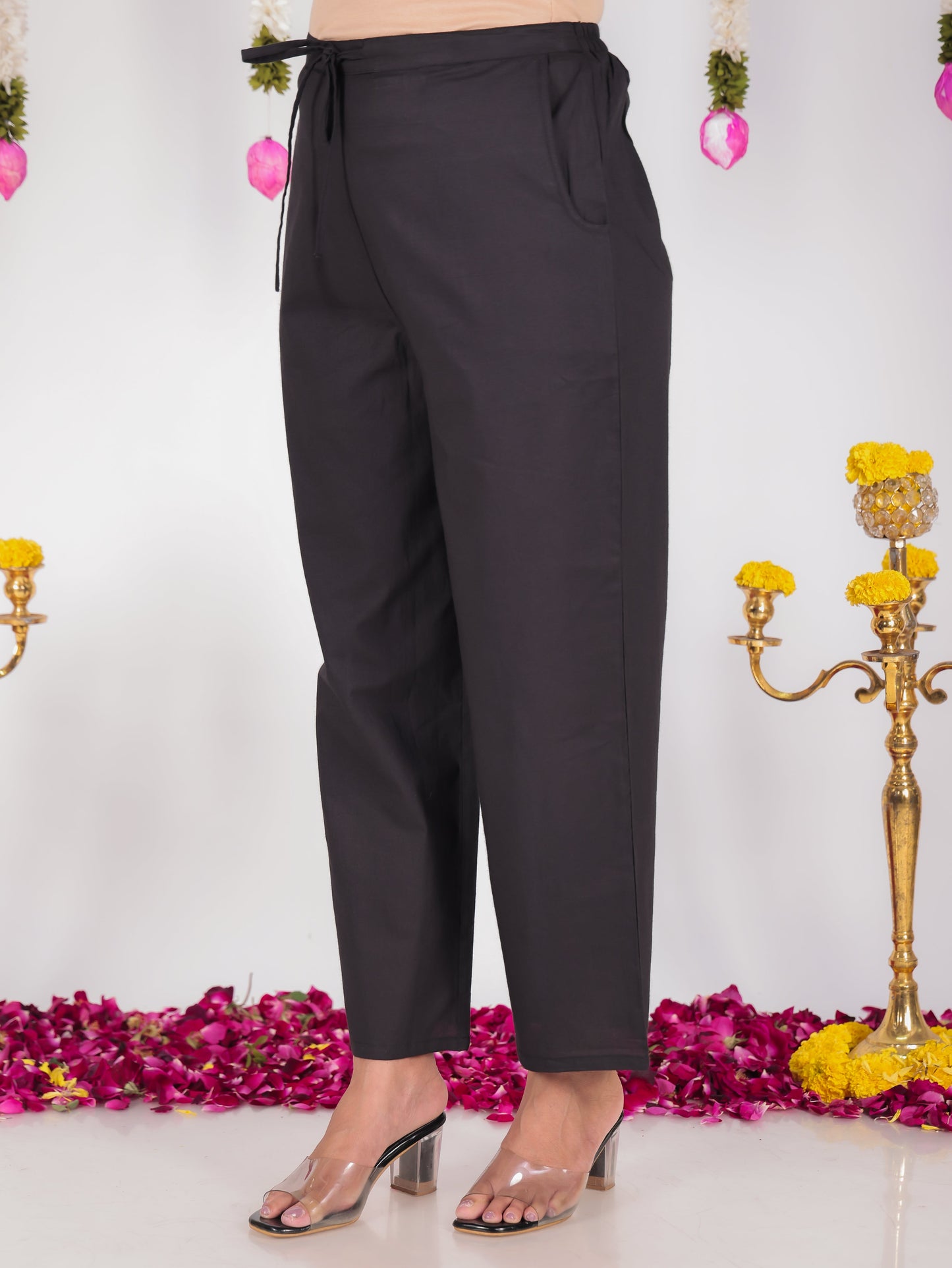 Soft Cotton Butti Black Straight Trousers