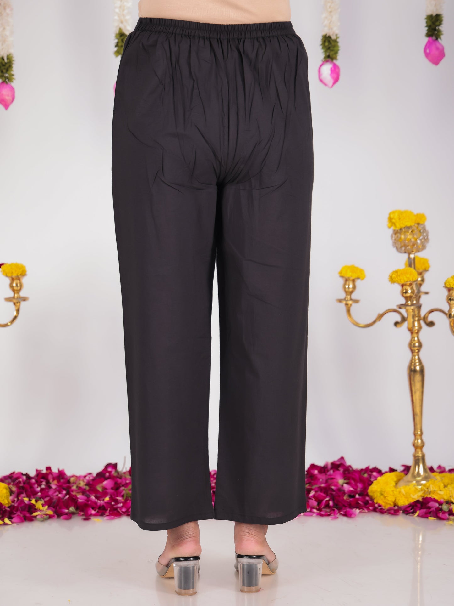 Embroidered Soft Cotton Solid Straight Black Kurta