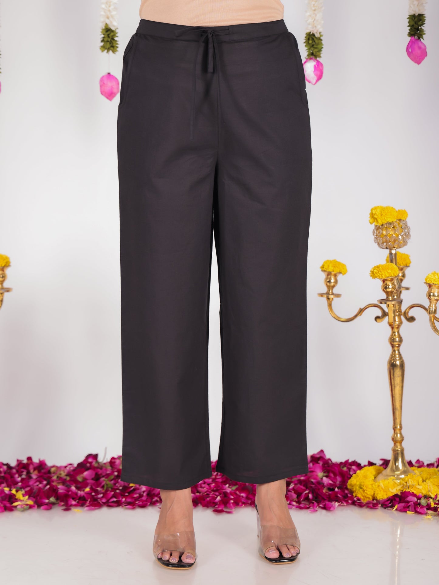 Embroidered Soft Cotton Solid Straight Black Kurta