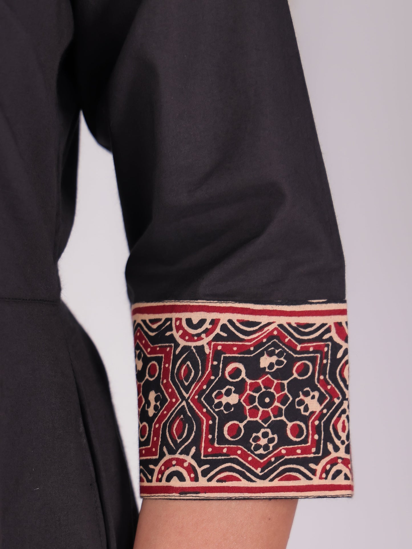 Embroidered Soft Cotton Solid Straight Black Kurta