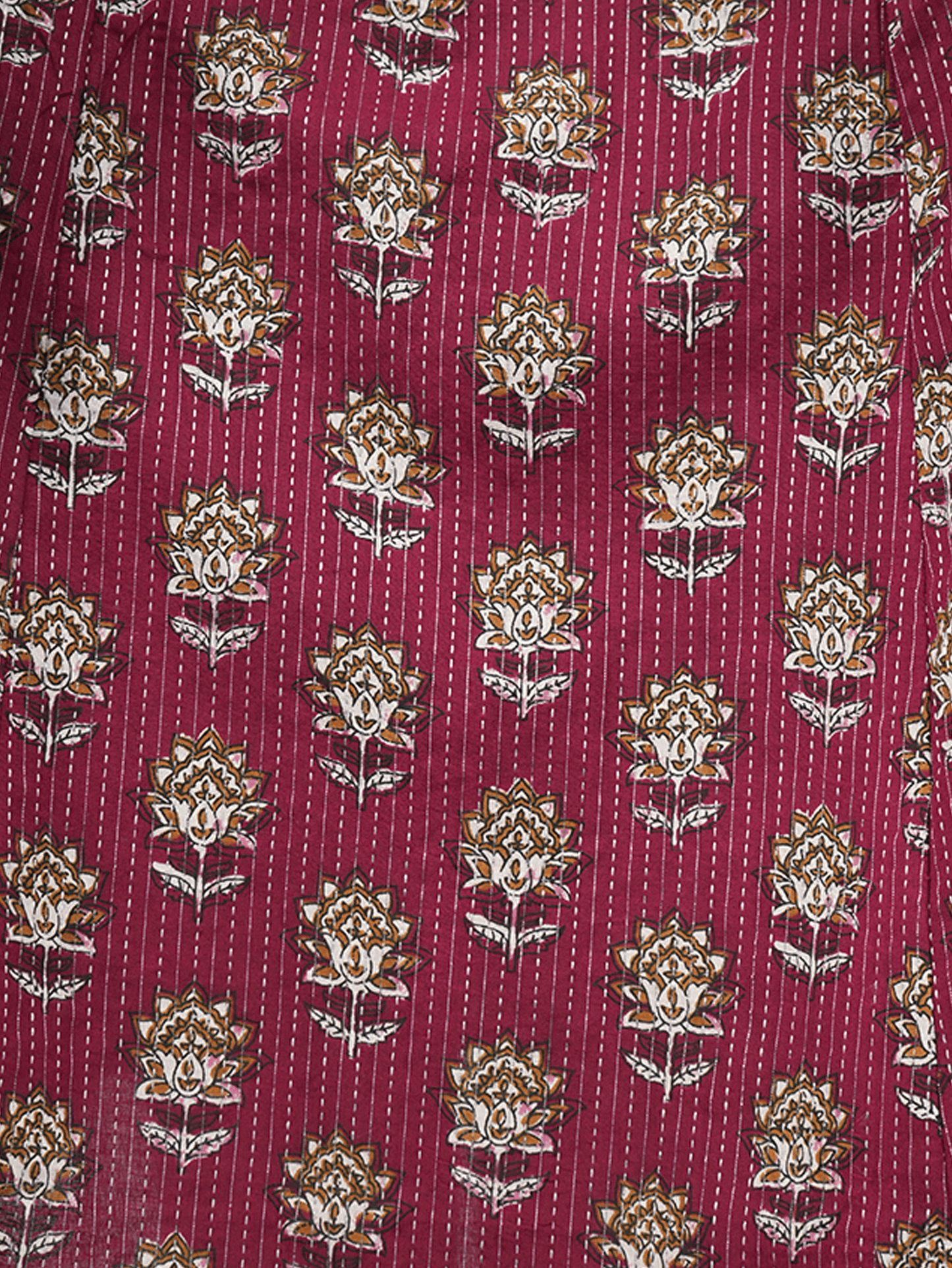 Kantha Cotton Floral Gathered Purple Dress with Necklace