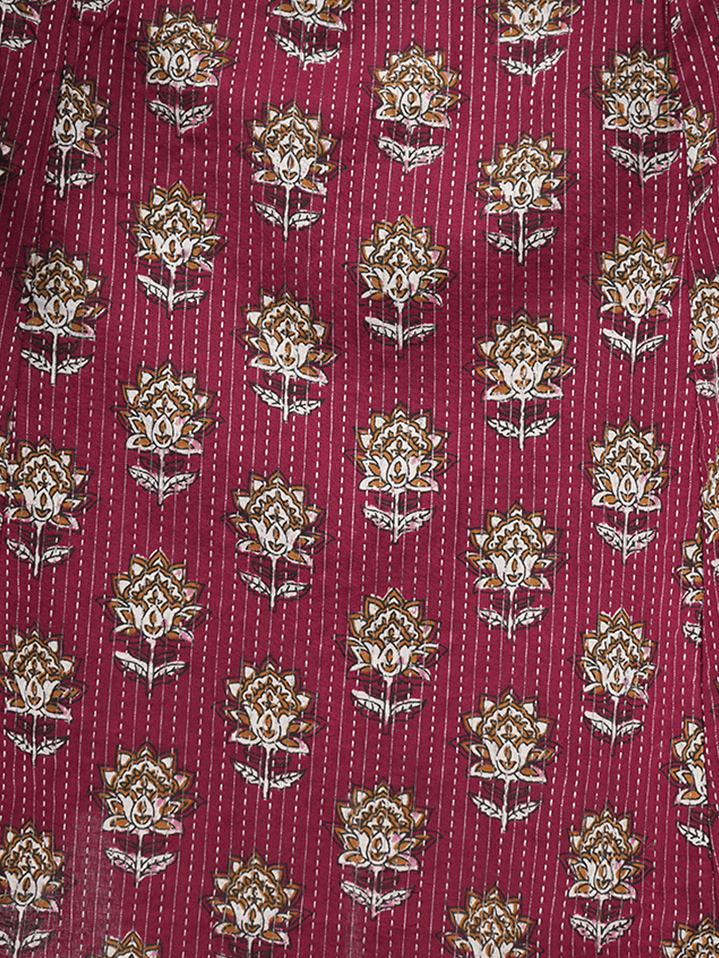 Kantha Cotton Floral Gathered Purple Dress with Necklace