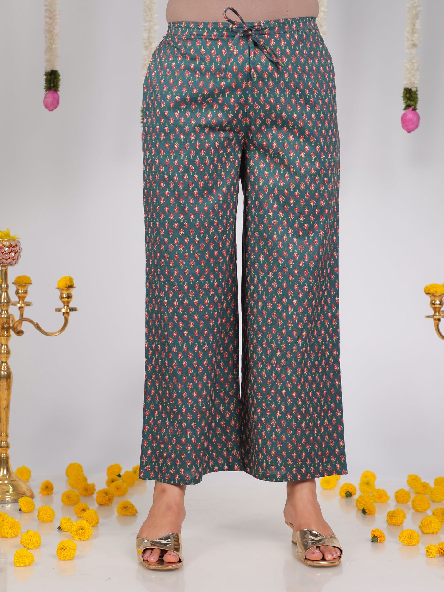 Soft Cotton Floral Green Palazzo