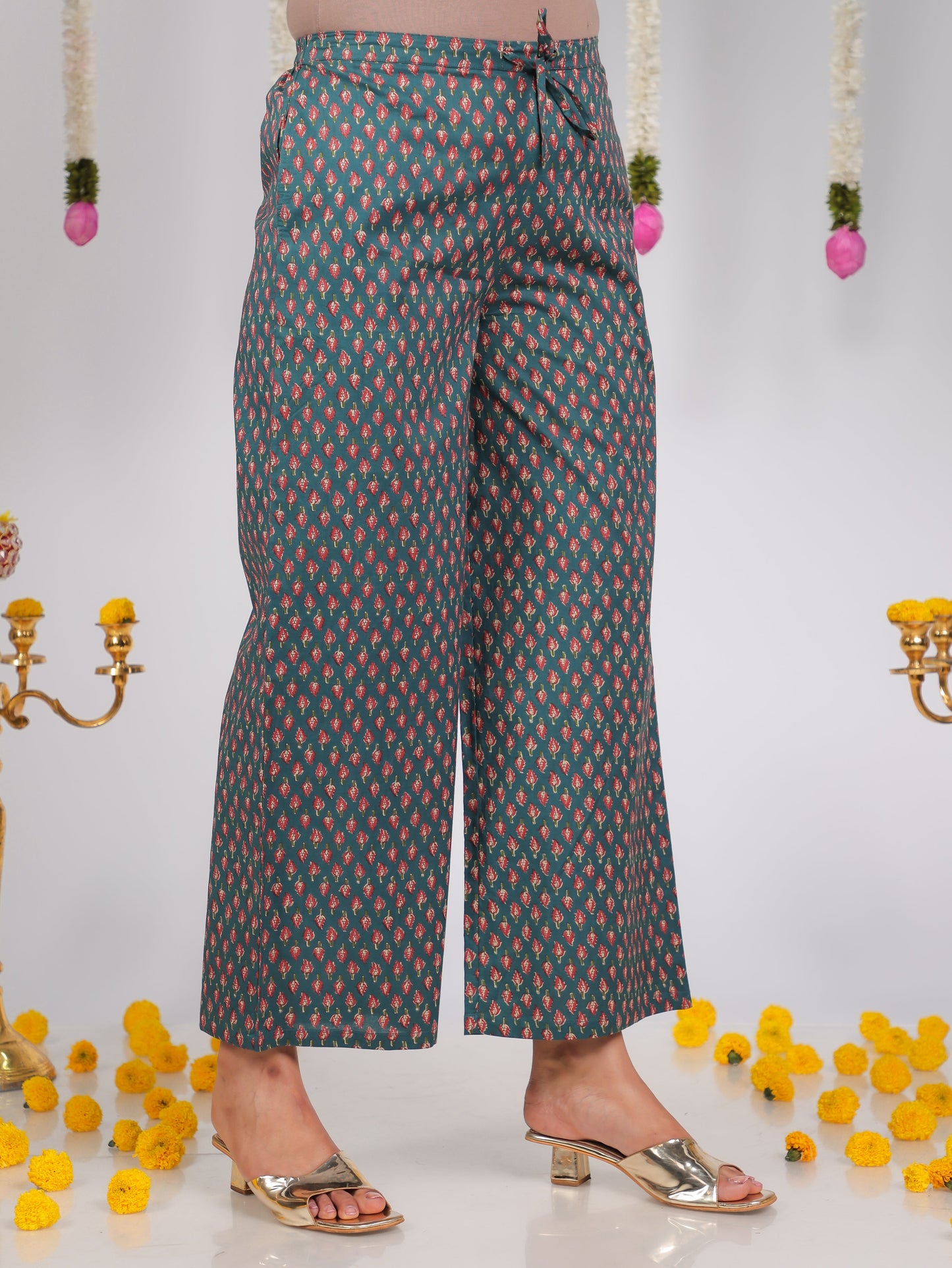 Soft Cotton Floral Green Palazzo