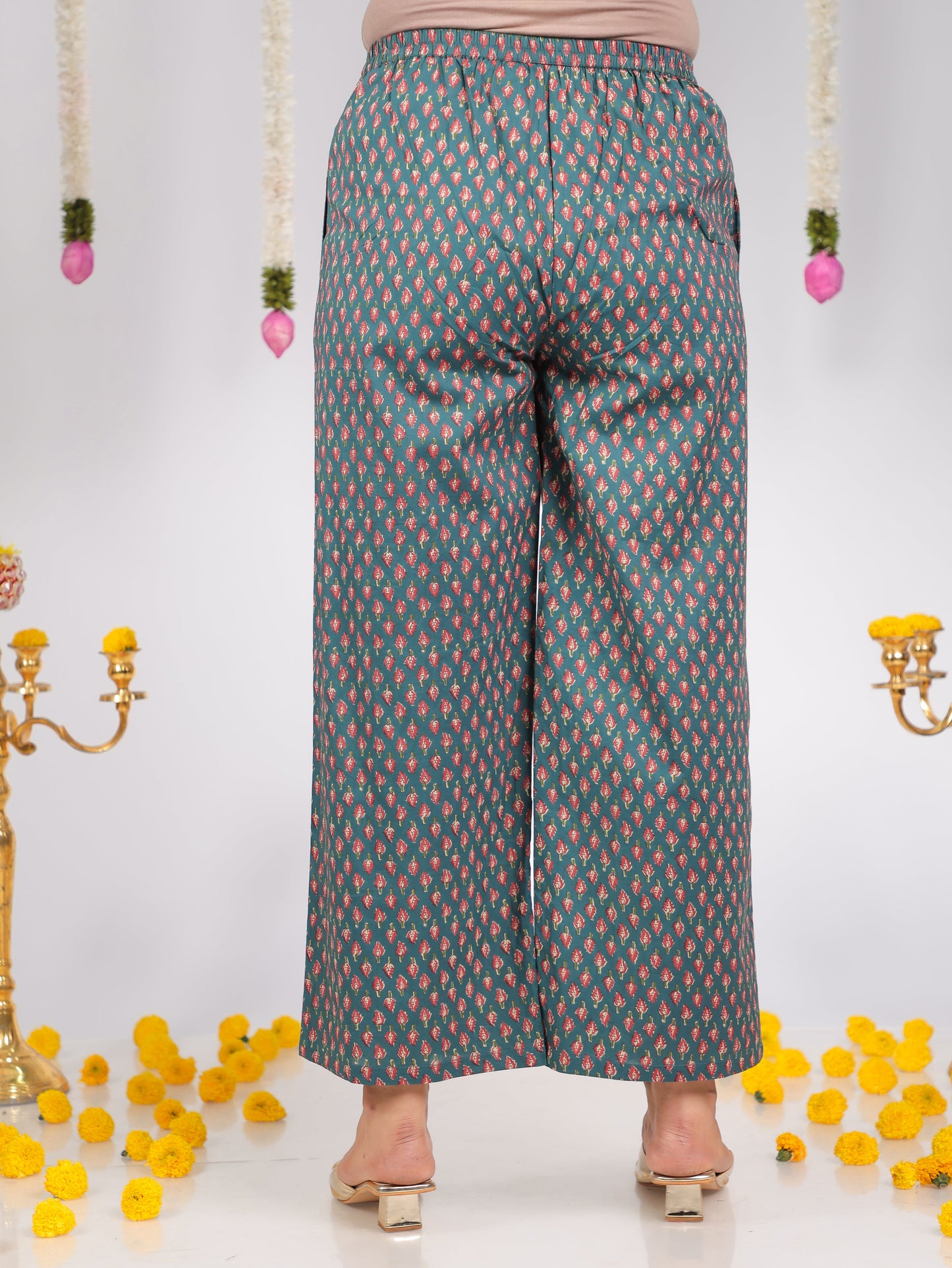 Soft Cotton Floral Green Palazzo