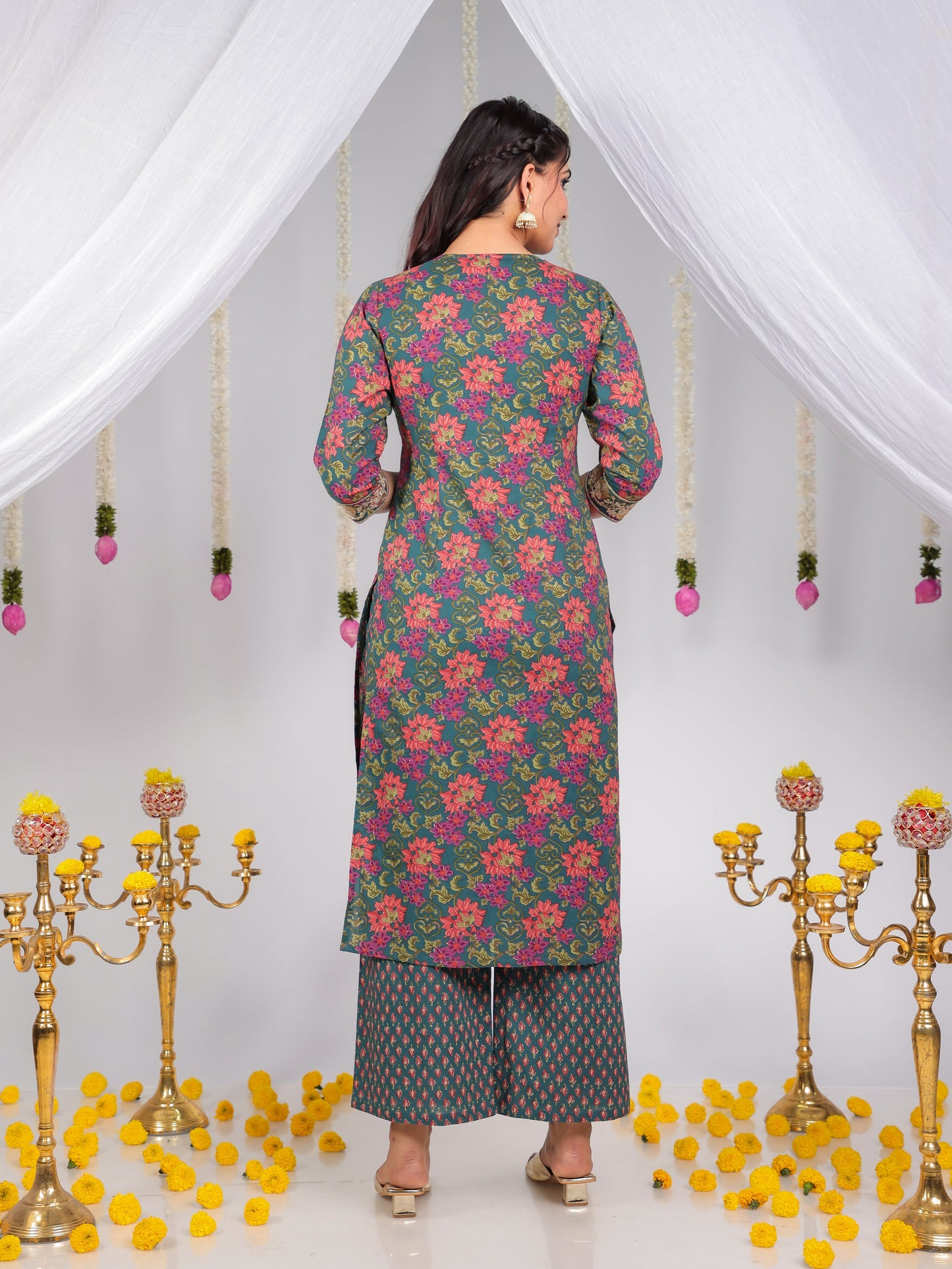 Embroidered Soft Cotton Floral Straight Green Kurta