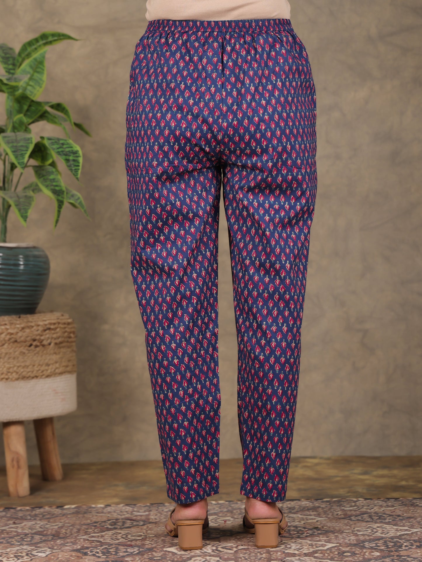 Soft Cotton Floral Blue Trousers  Tapered Trousers