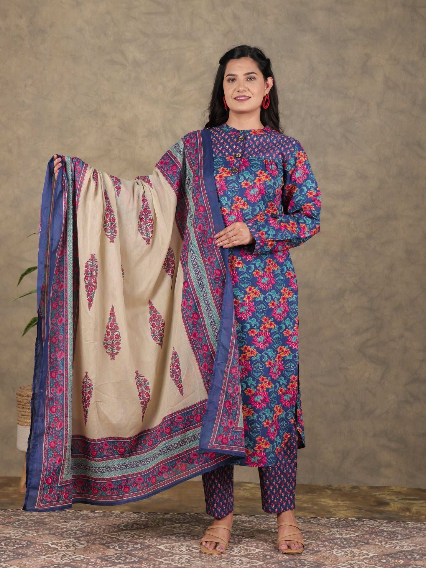 Cotton Voile Floral Beige Dupatta