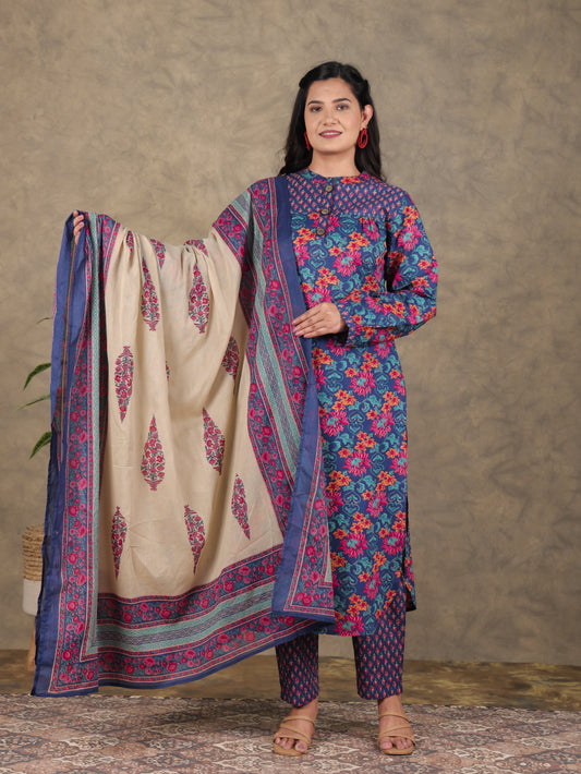Cotton Voile Floral Beige Dupatta