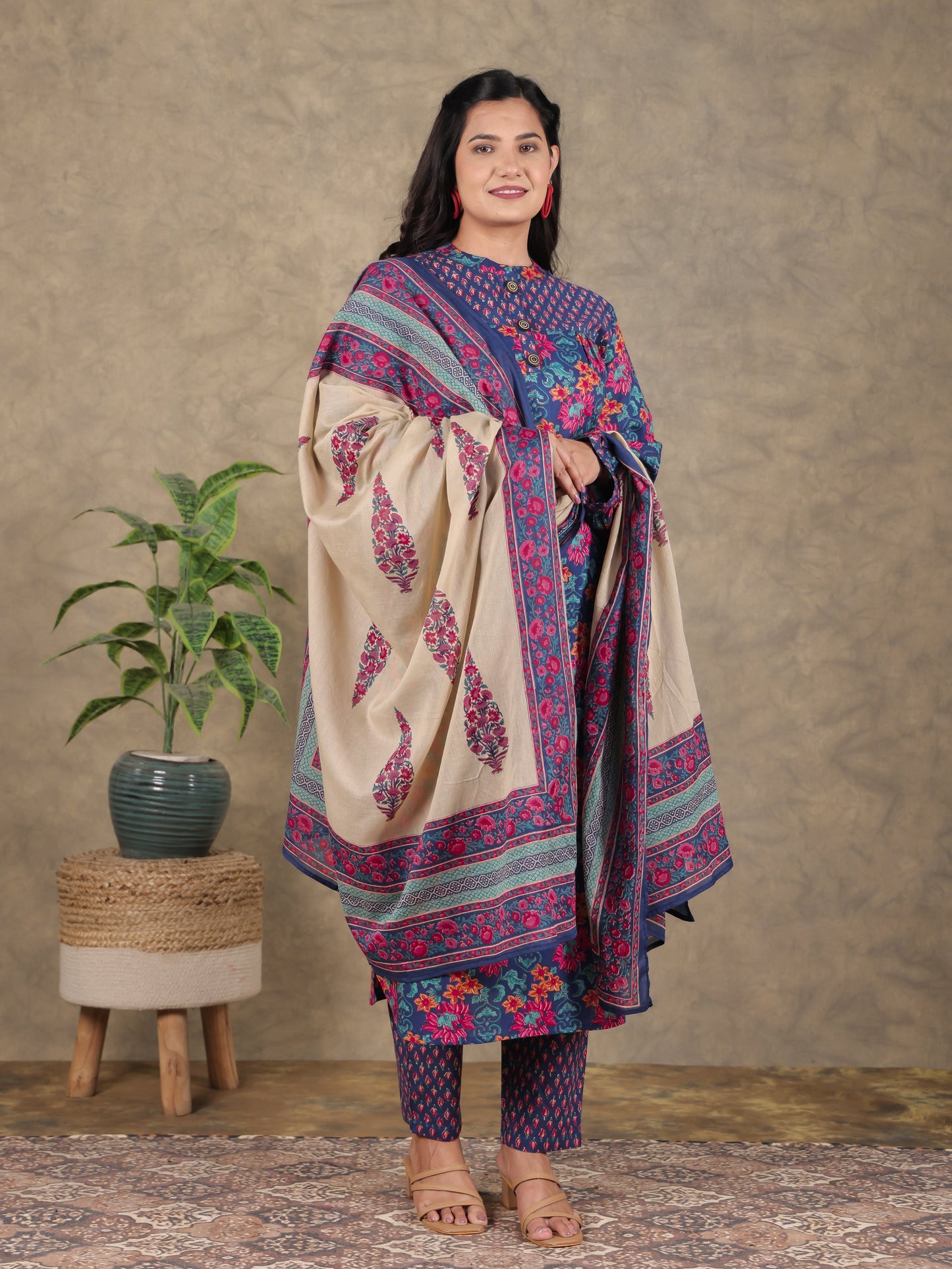 Cotton Voile Floral Beige Dupatta