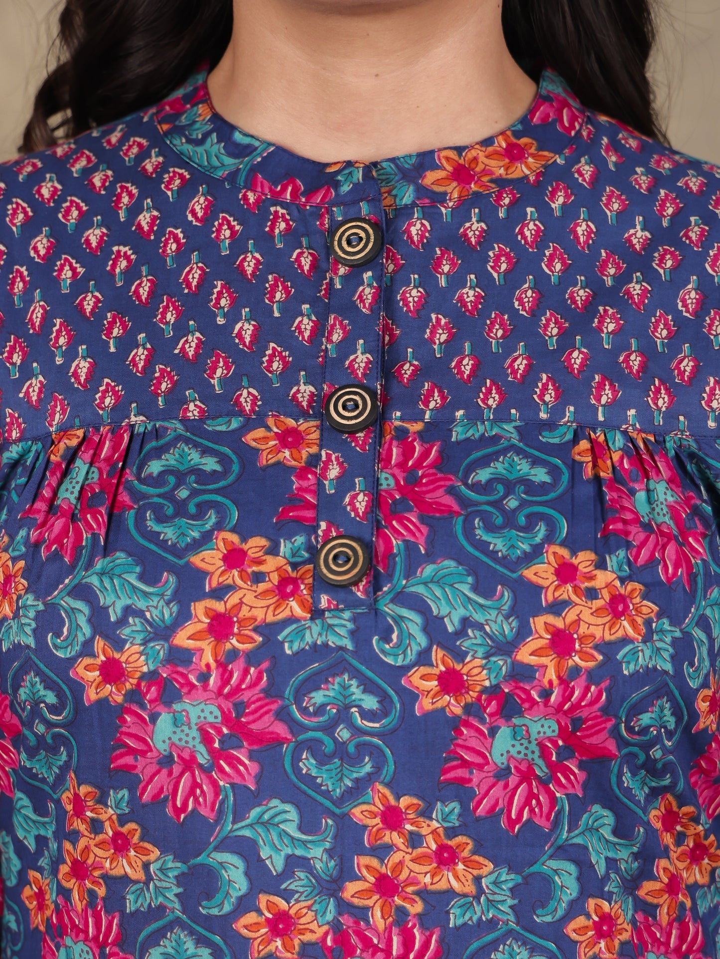 Soft Cotton Floral Straight Blue Kurta
