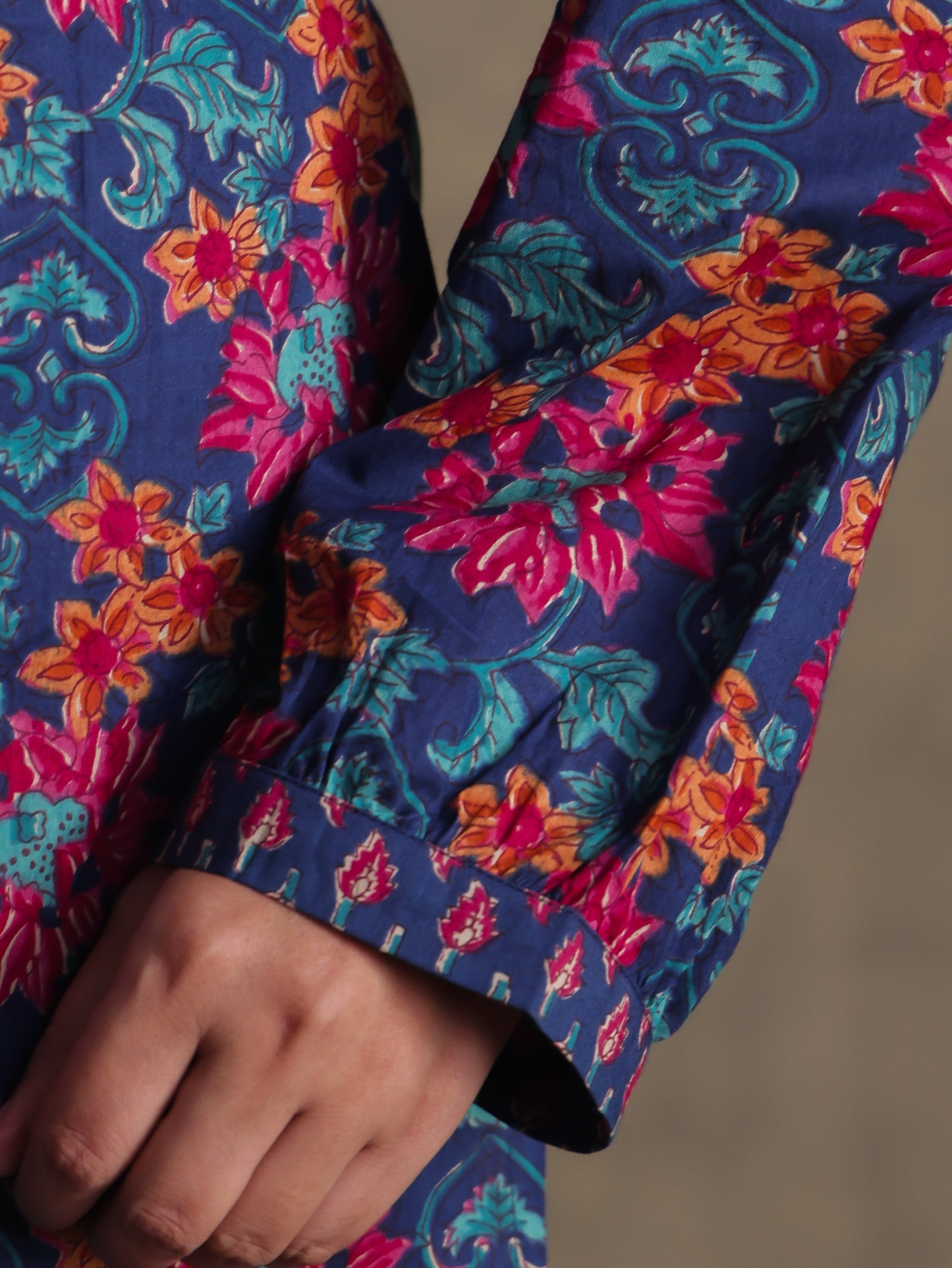 Soft Cotton Floral Straight Blue Kurta