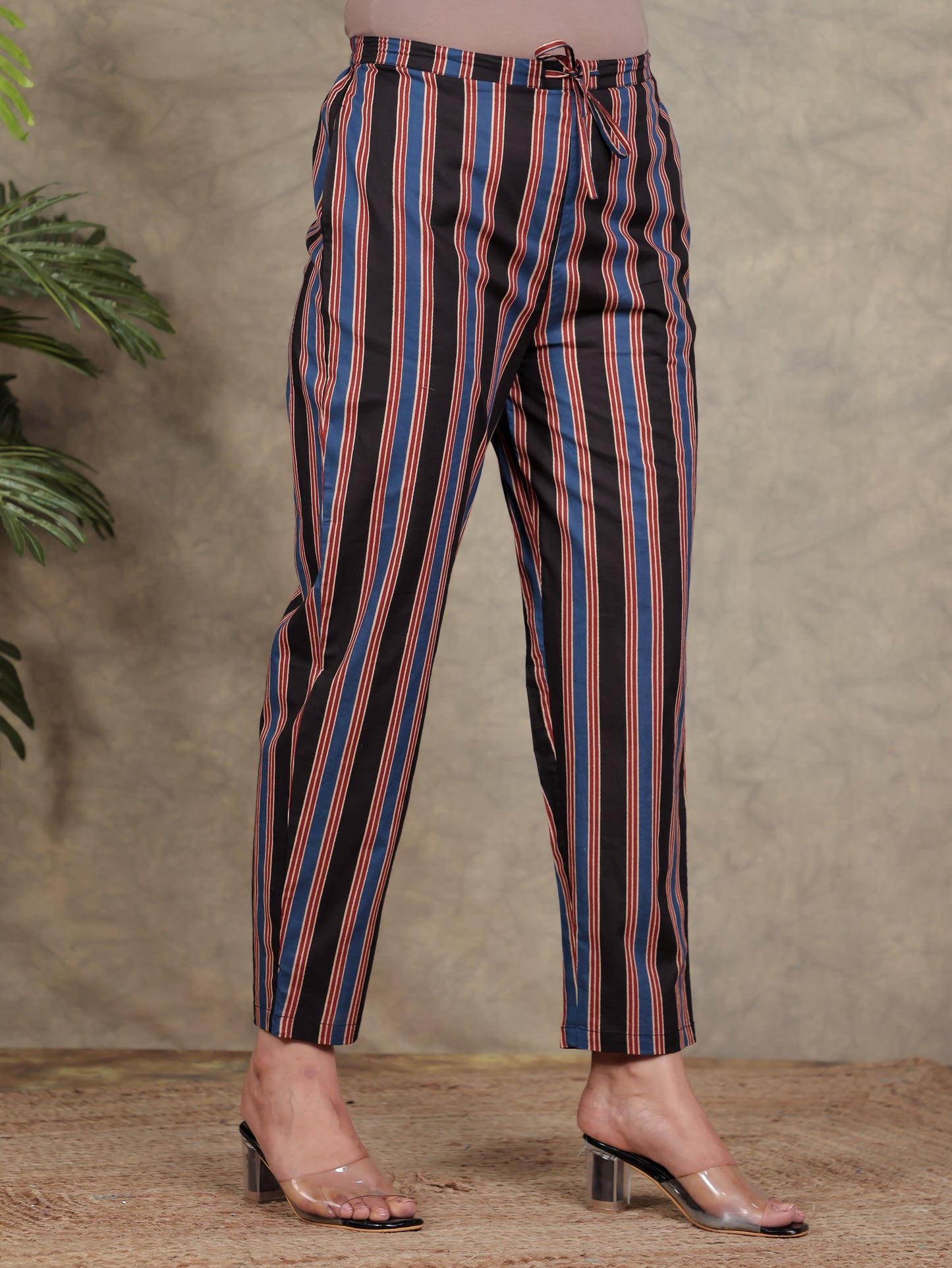 Soft Cotton Striped Black Tapered Trousers